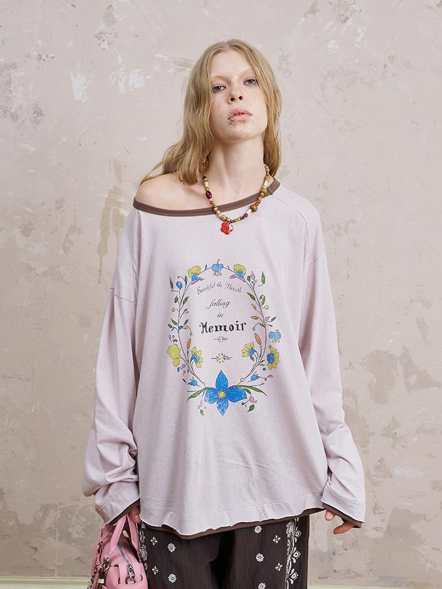 DIDDI MODA Floral Laze Collar Tie Loose Tee