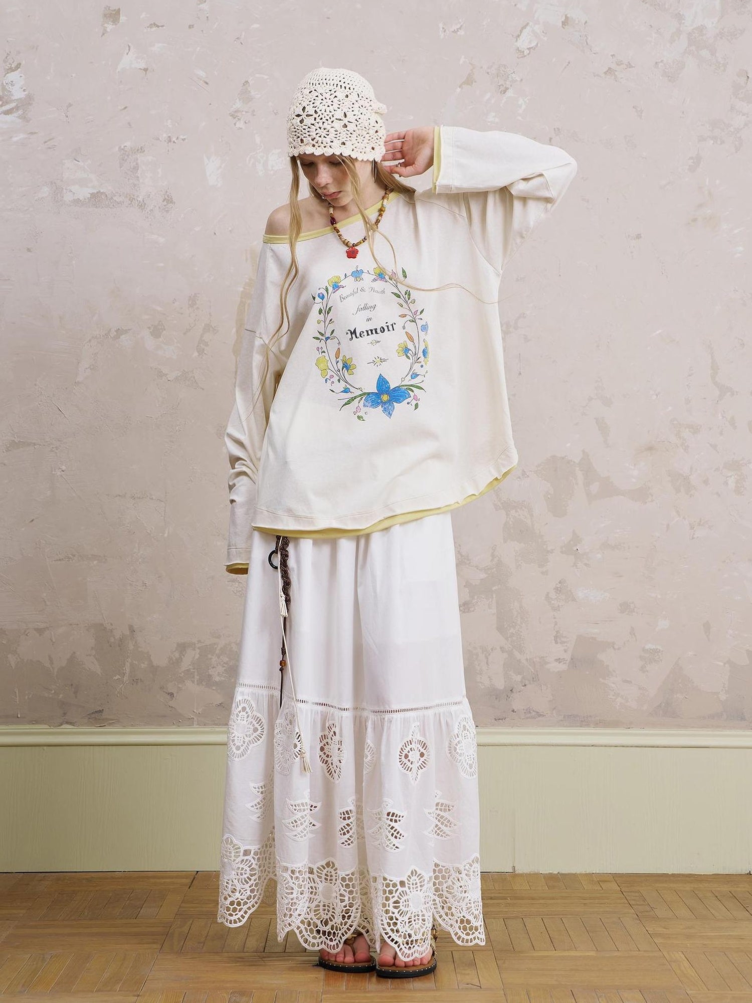 DIDDI MODA Floral Laze Collar Tie Loose Tee