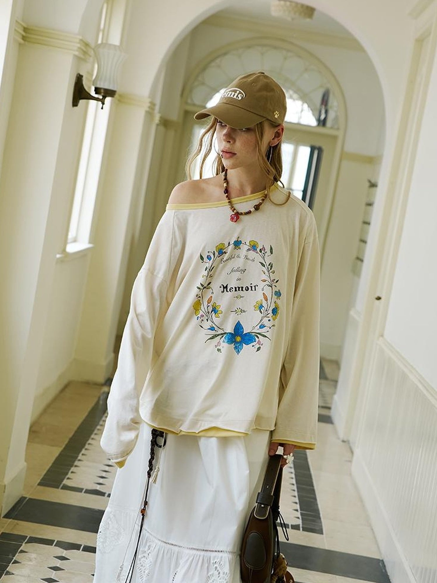 DIDDI MODA Floral Laze Collar Tie Loose Tee