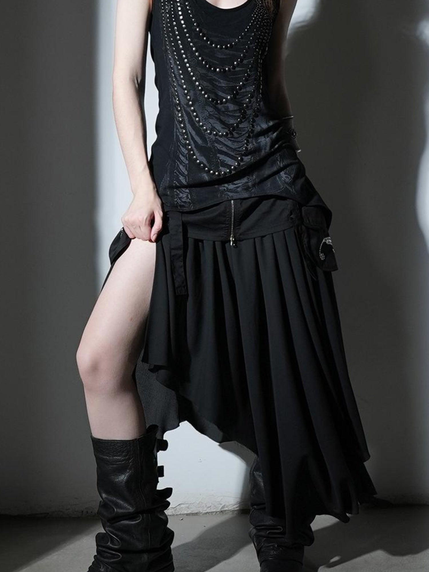DoublePunch Floral Metal Studded Fitted Long Vest For Women