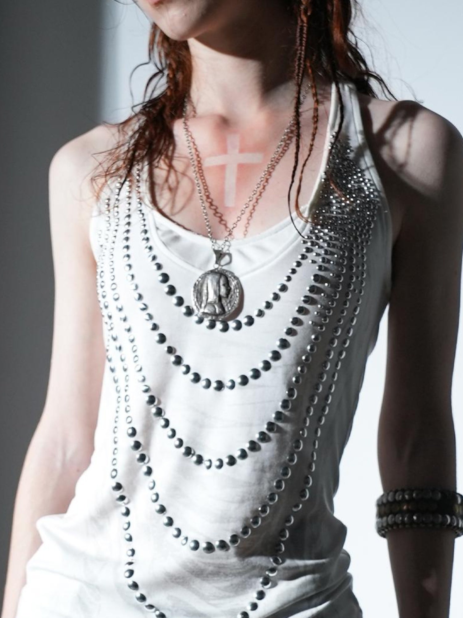 DoublePunch Floral Metal Studded Fitted Long Vest For Women