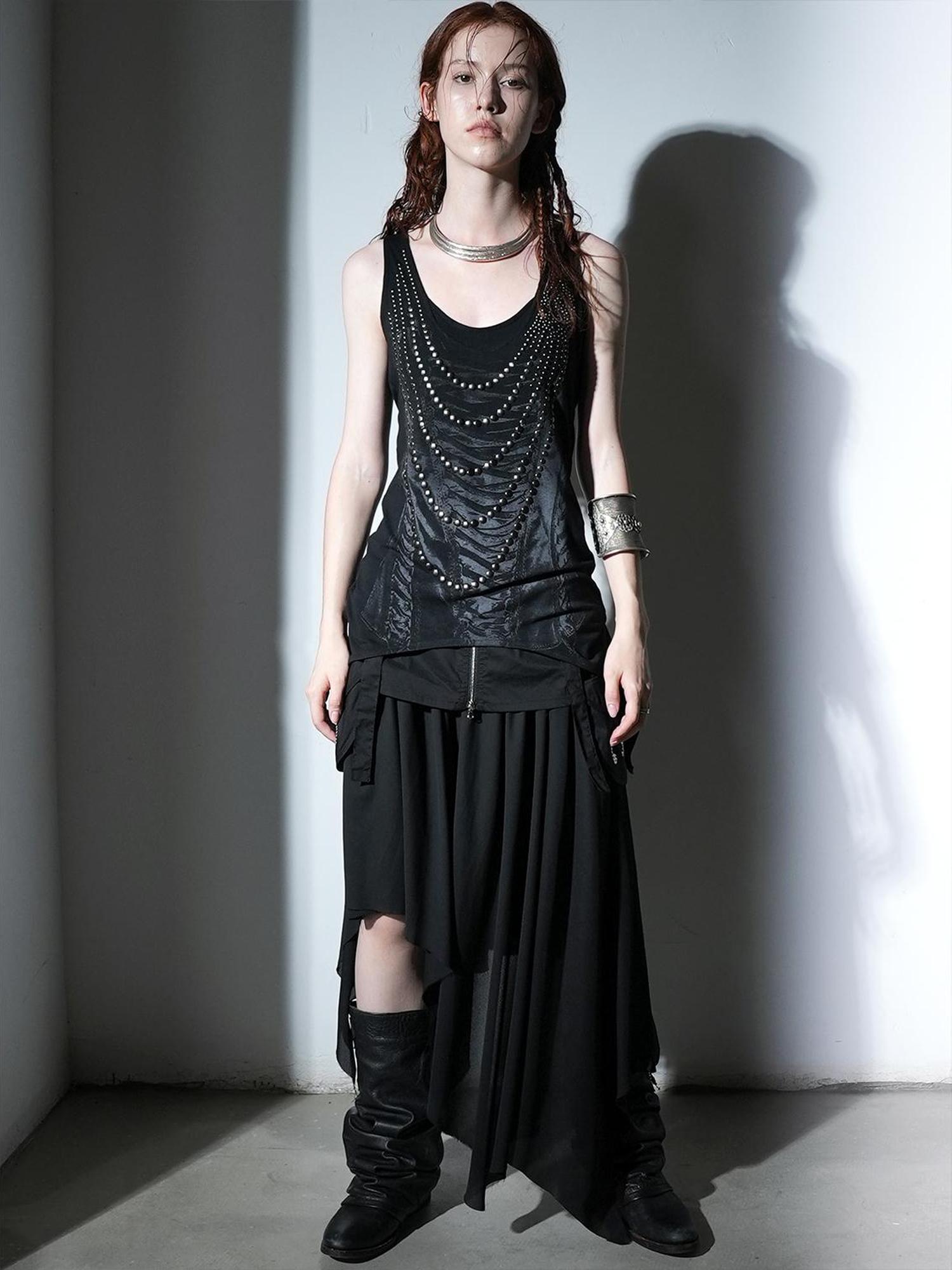 DoublePunch Floral Metal Studded Fitted Long Vest For Women