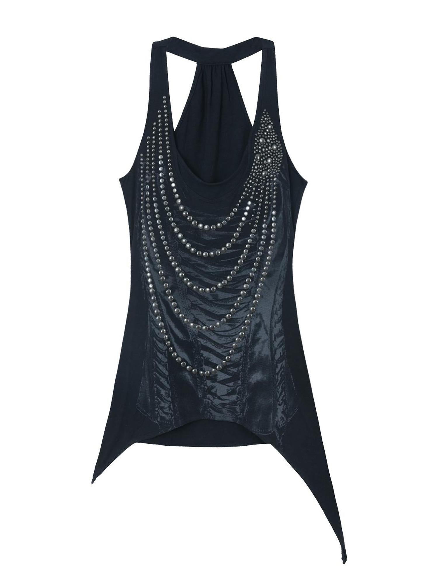 DoublePunch Floral Metal Studded Fitted Long Vest For Women