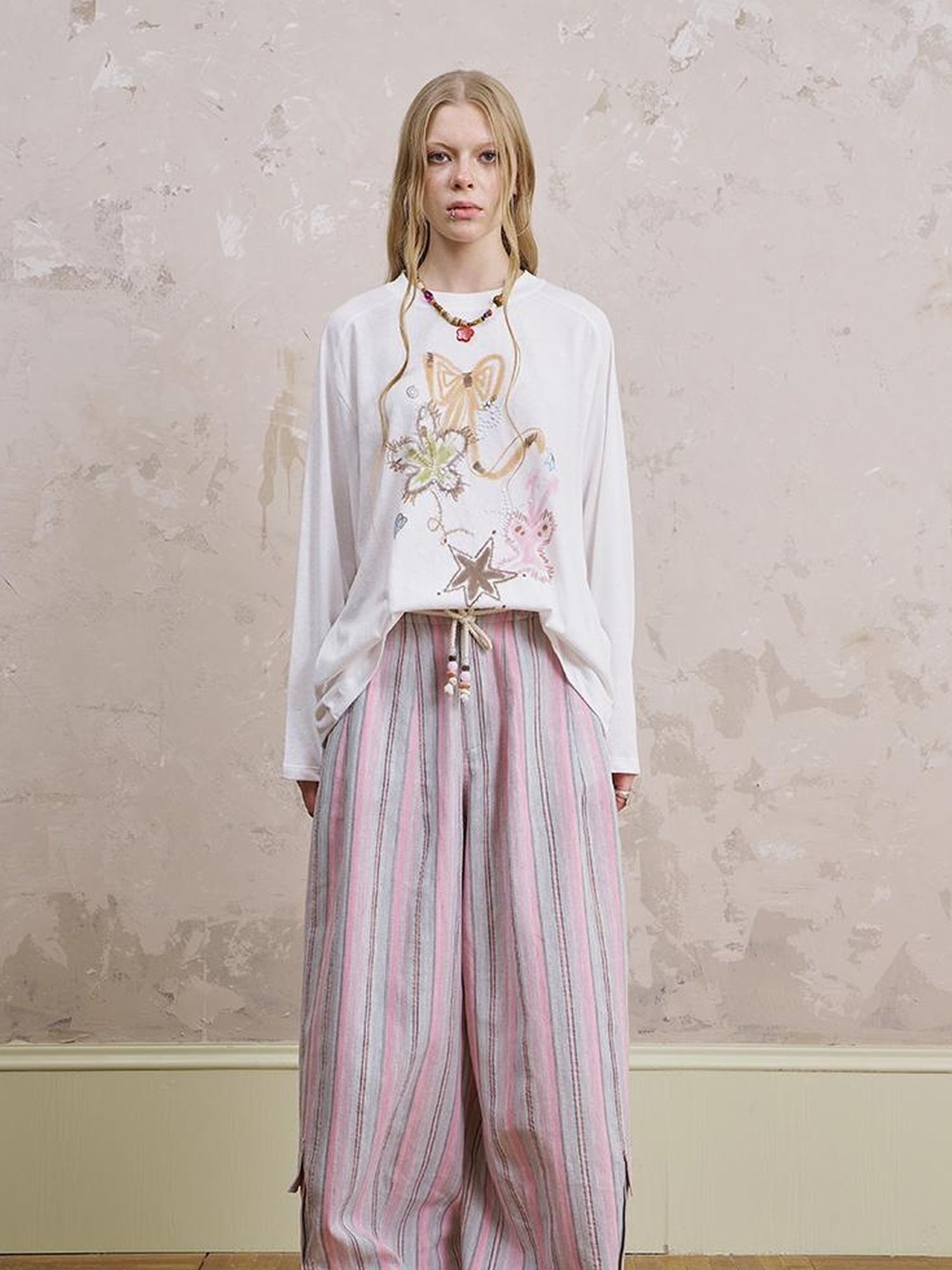 DIDDI MODA Floral Mist Knit Set Sheer Top Tee Shorts