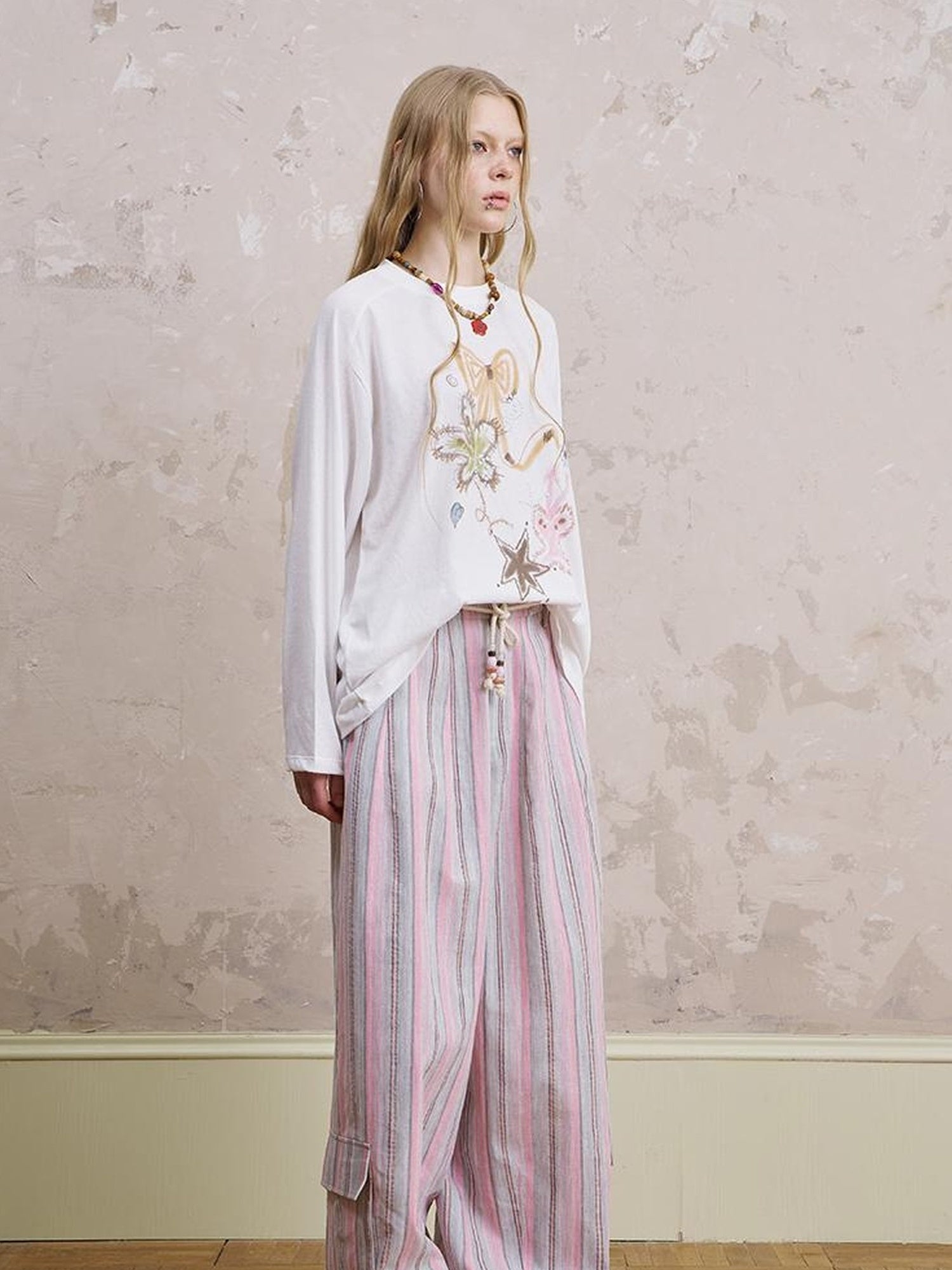 DIDDI MODA Floral Mist Knit Set Sheer Top Tee Shorts