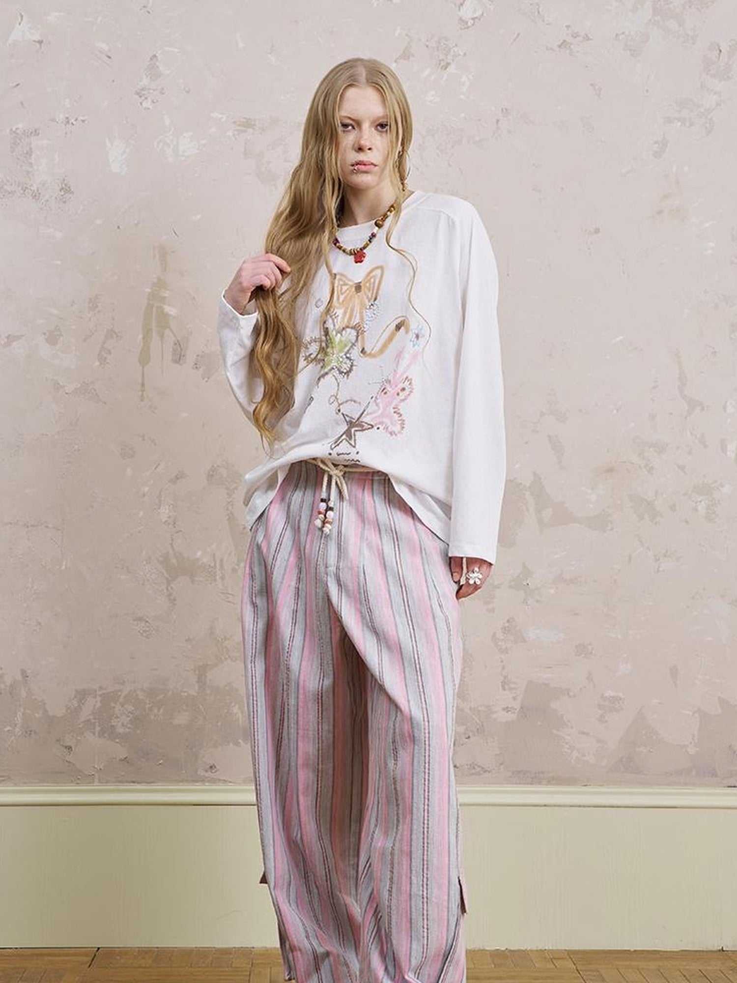 DIDDI MODA Floral Mist Knit Set Sheer Top Tee Shorts