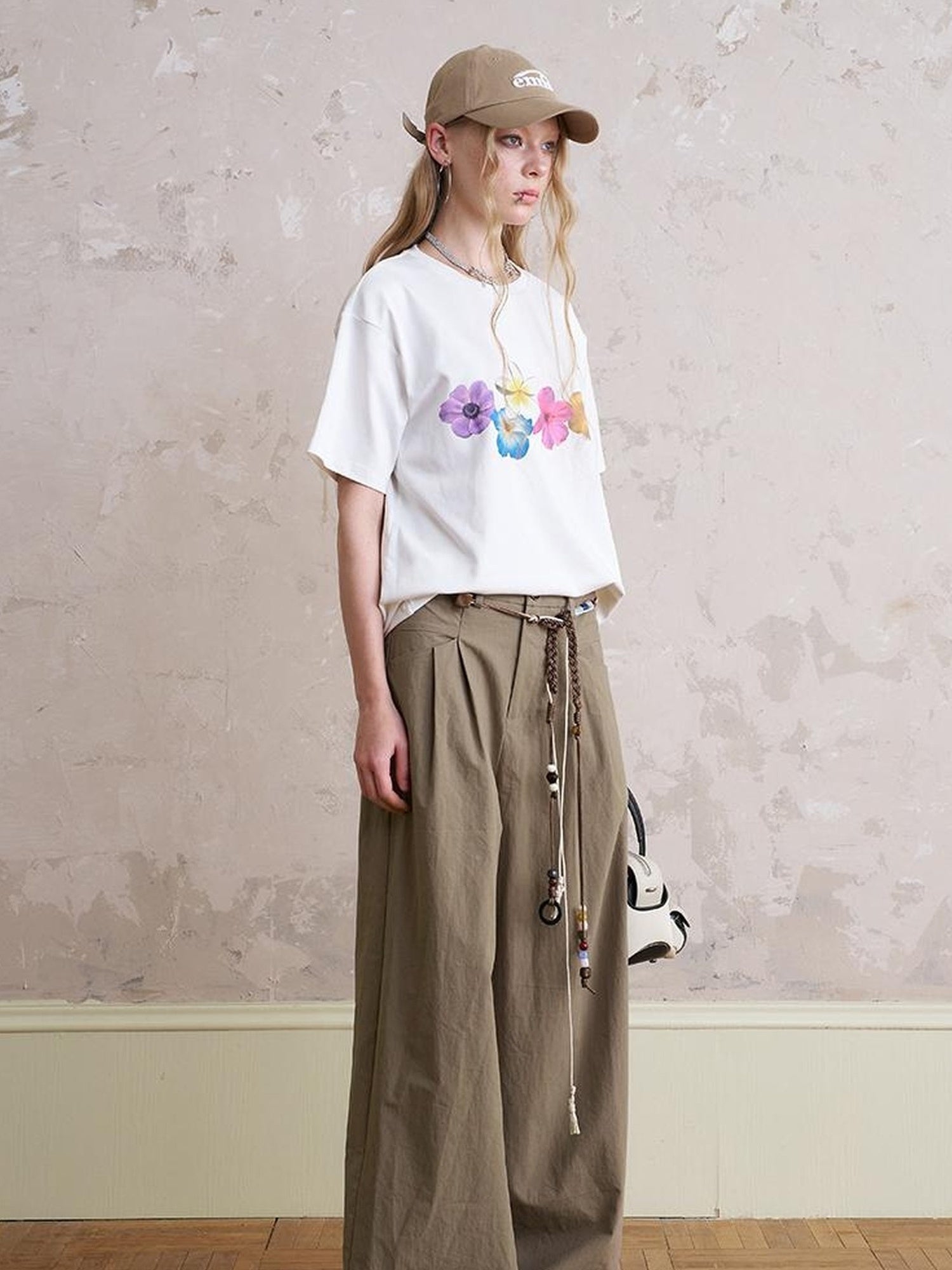 DIDDI MODA Floral Mist Knit Set Sheer Top Tee Shorts