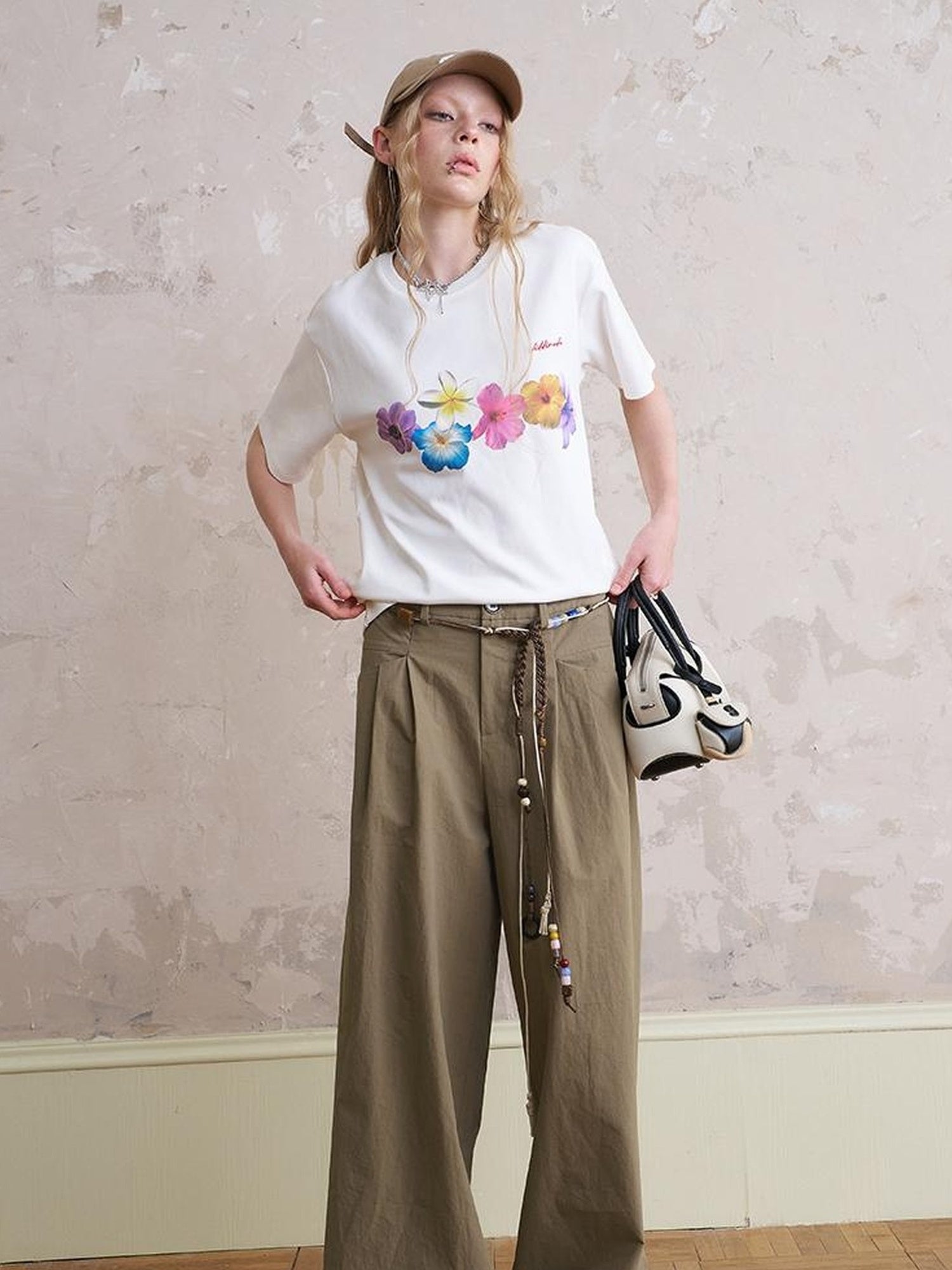 DIDDI MODA Floral Mist Knit Set Sheer Top Tee Shorts