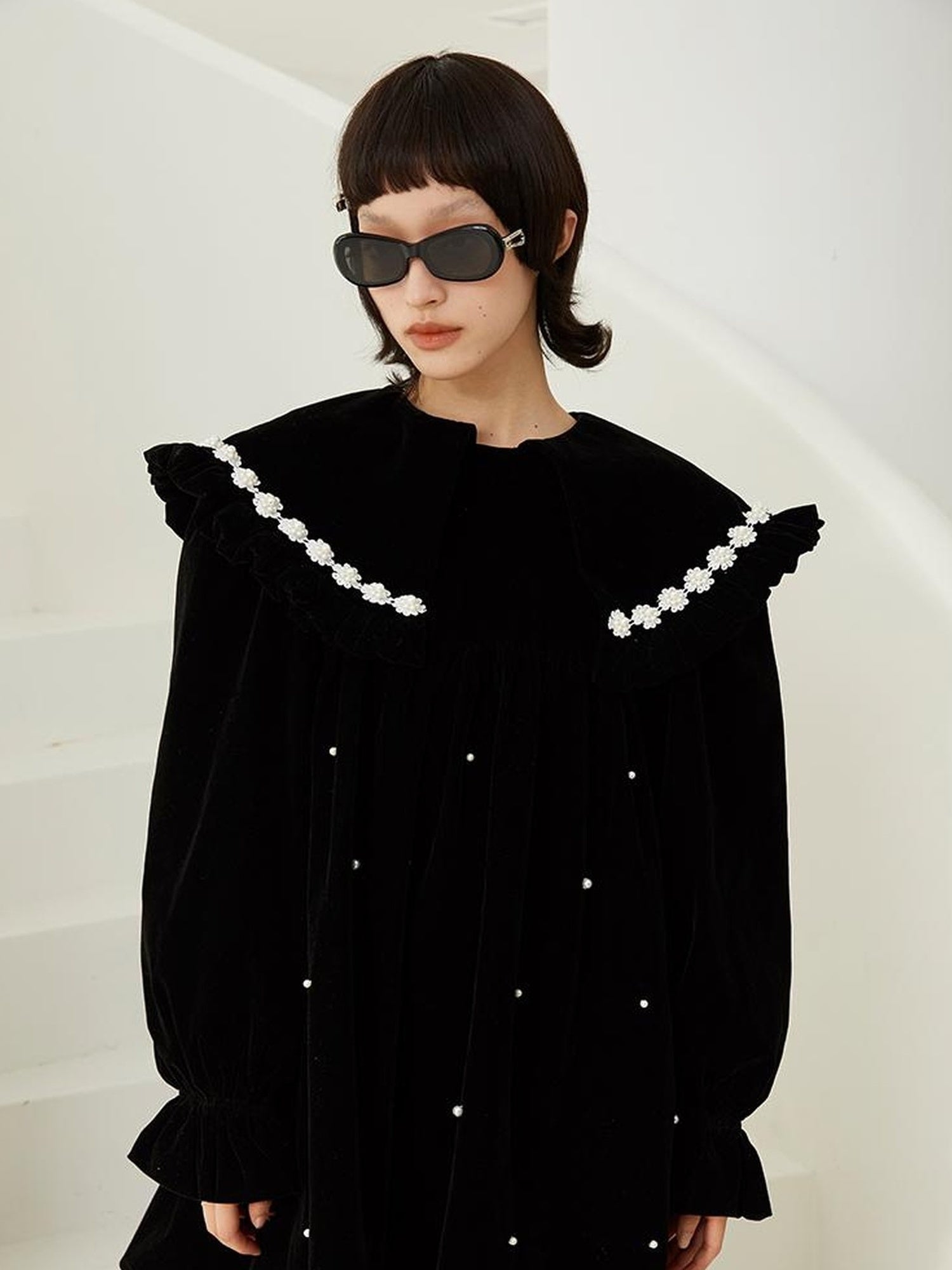 DIDDI MODA Floral Pearl Trimmed A Line Babydoll Dress