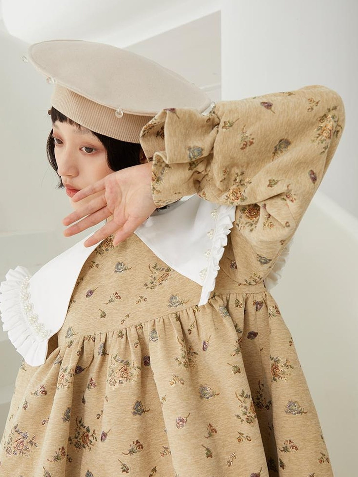 DIDDI MODA Floral Pearl Trimmed A Line Babydoll Dress