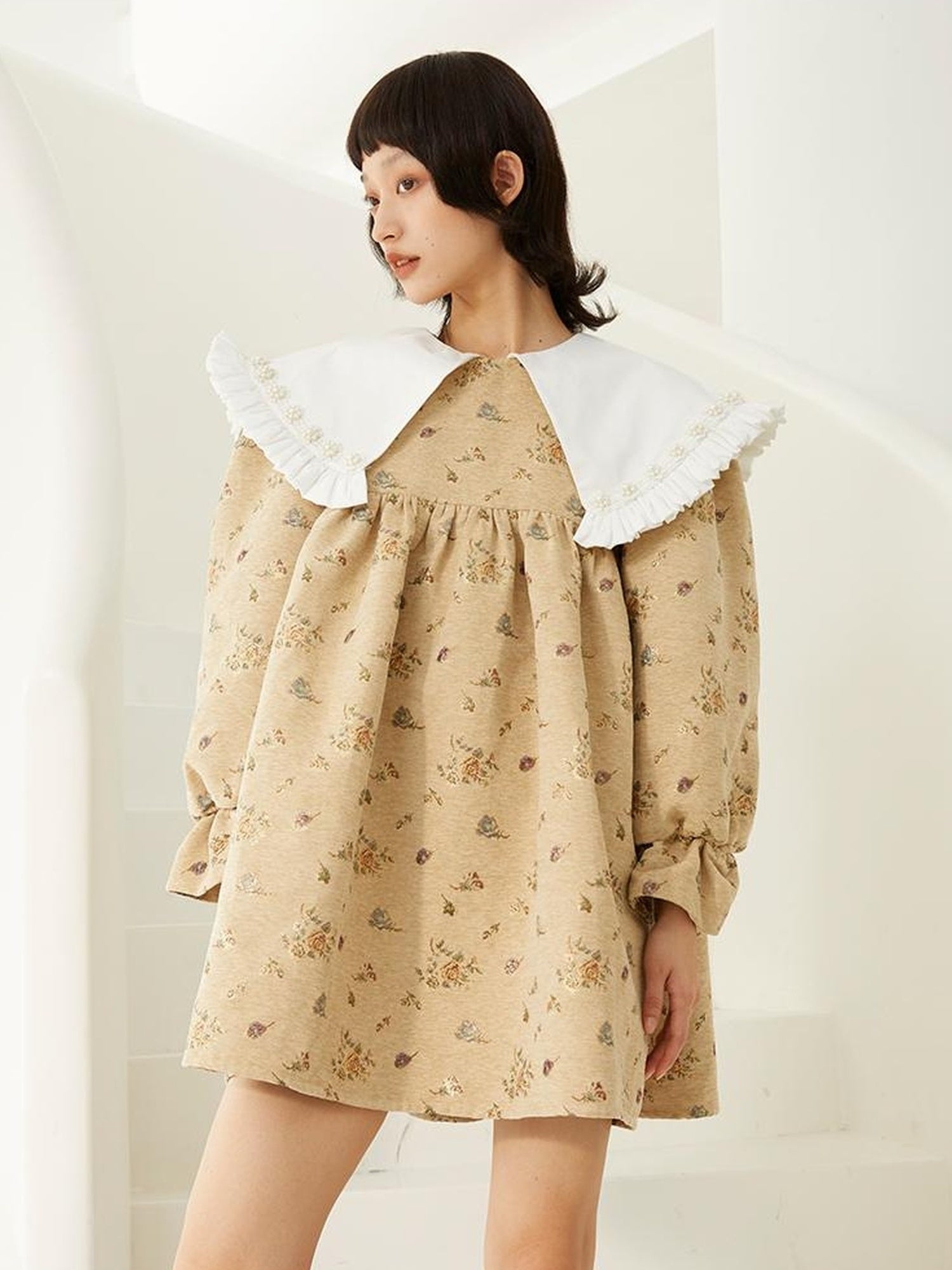 DIDDI MODA Floral Pearl Trimmed A Line Babydoll Dress