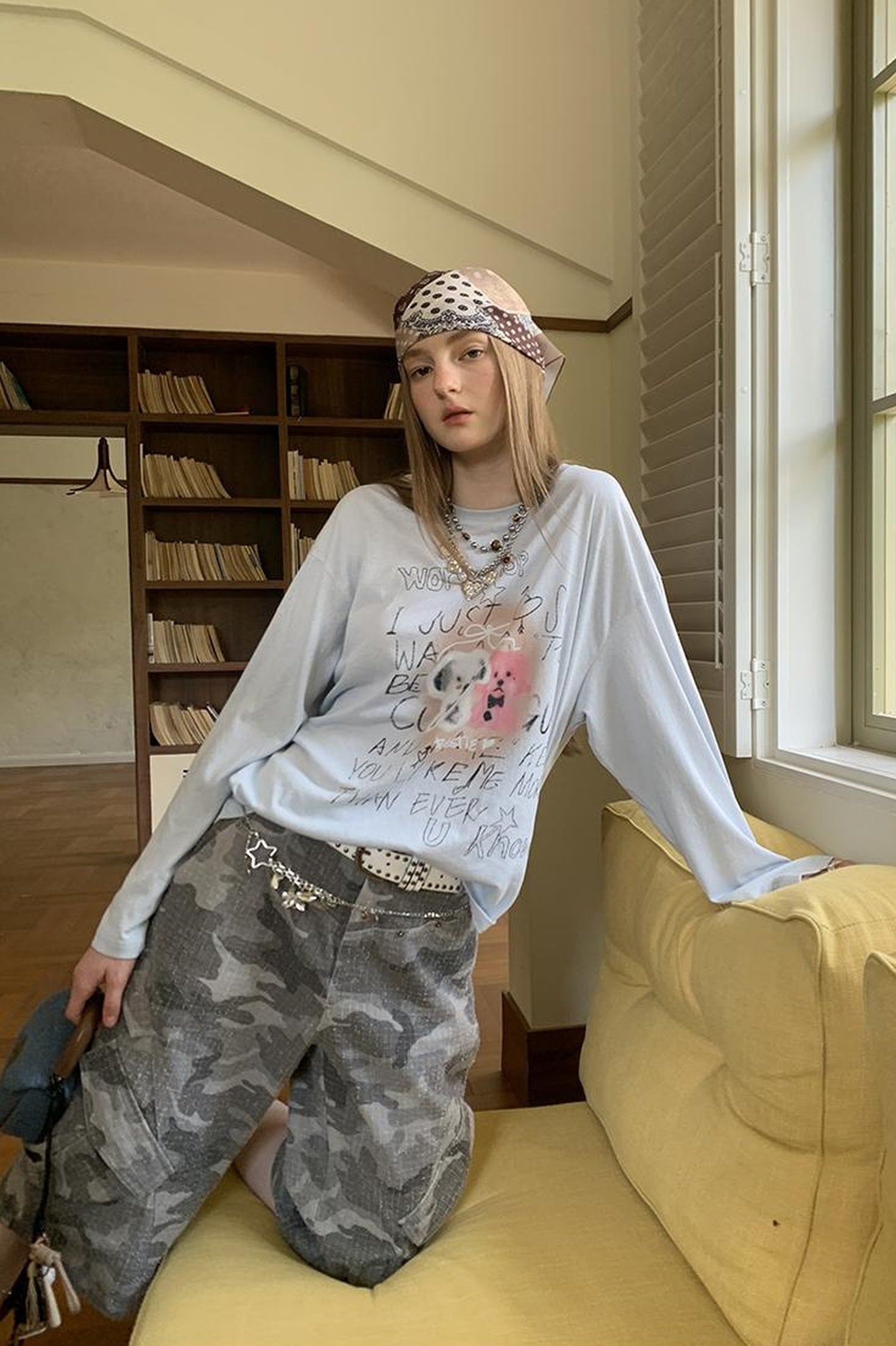 DIDDI MODA Floral Pup Print Tee Overshirt Denim Set