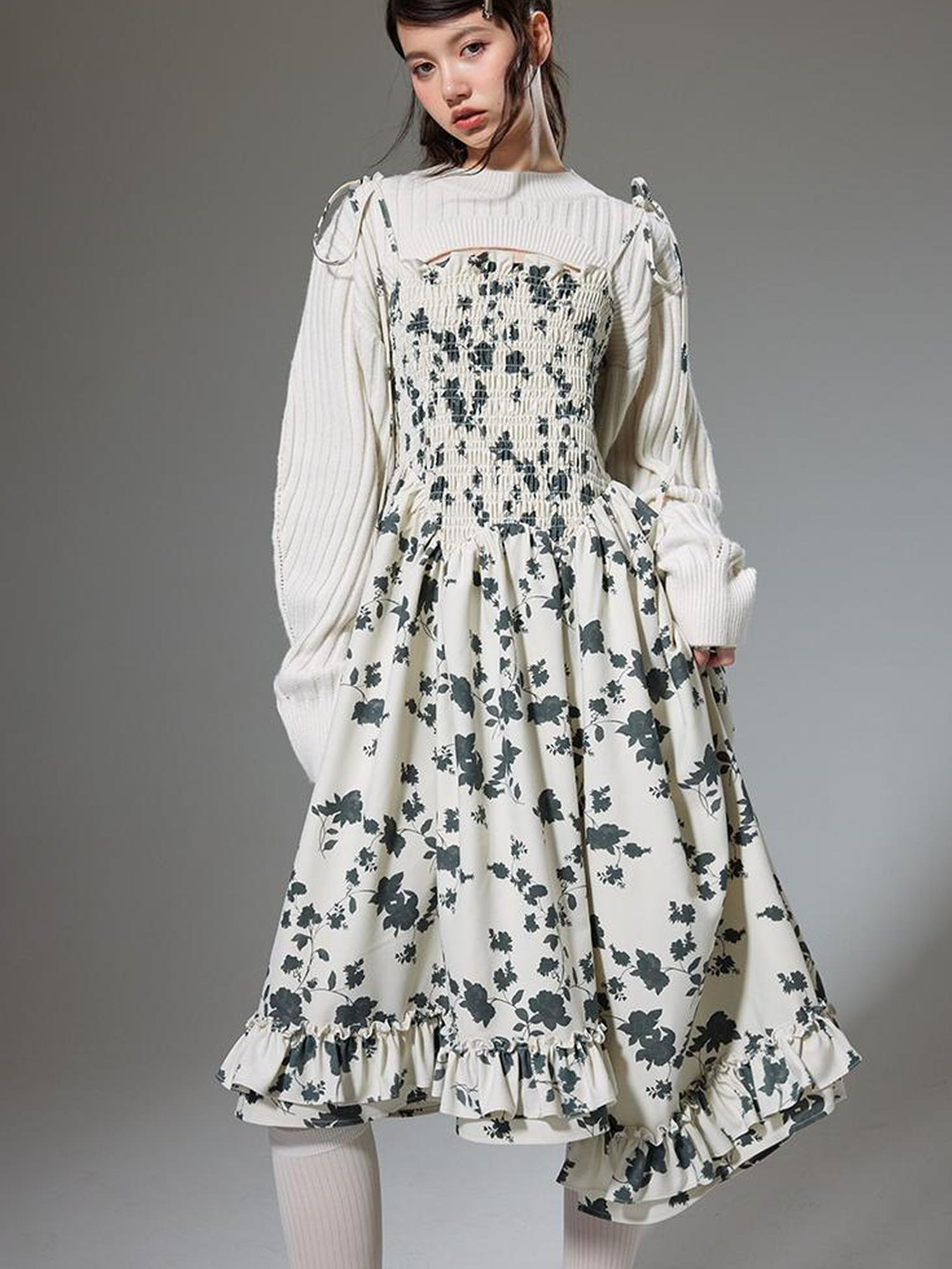 DIDDI MODA Floral Ruffled Smock Dress With Adjustable Straps