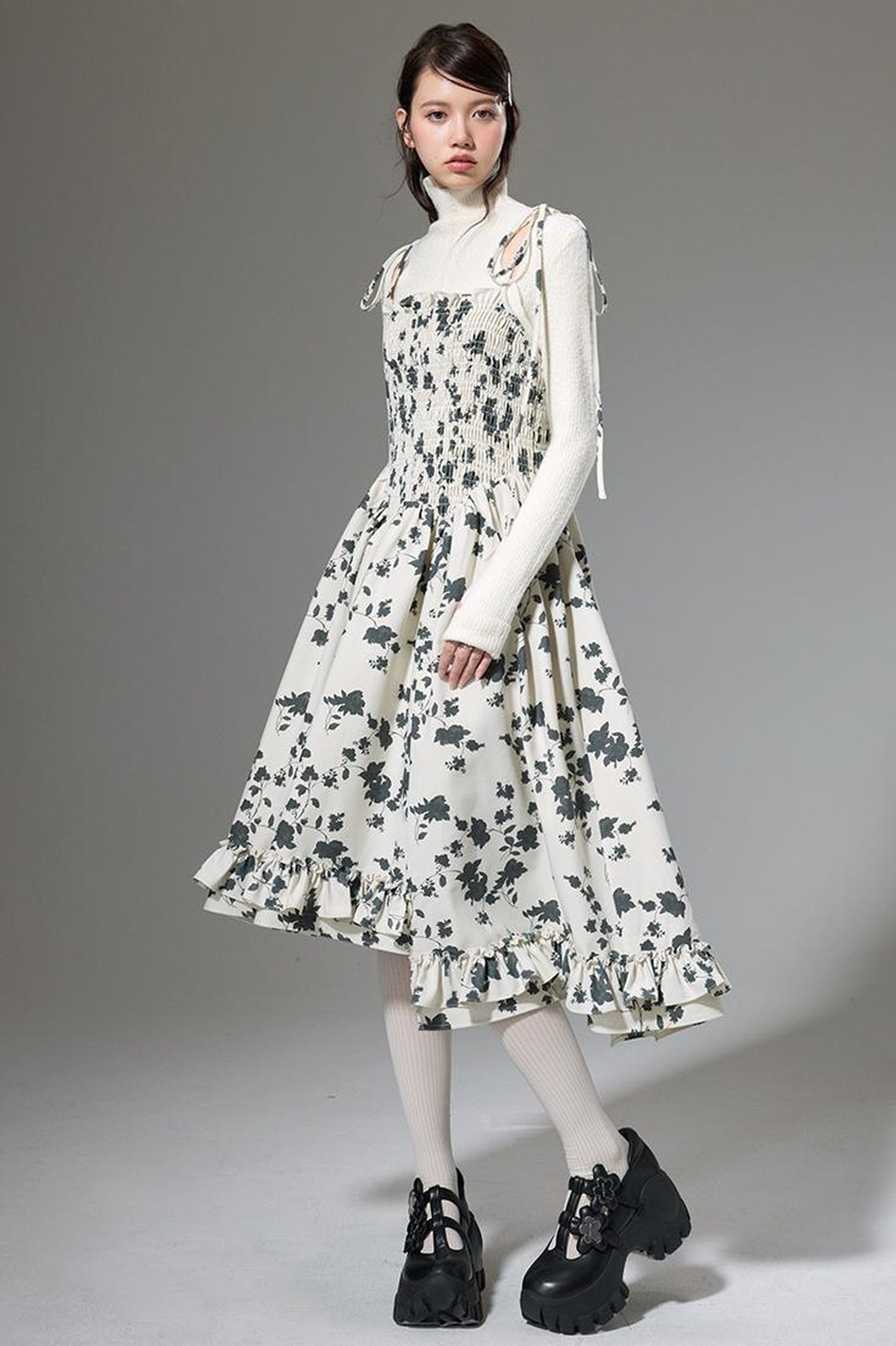 DIDDI MODA Floral Ruffled Smock Dress With Adjustable Straps