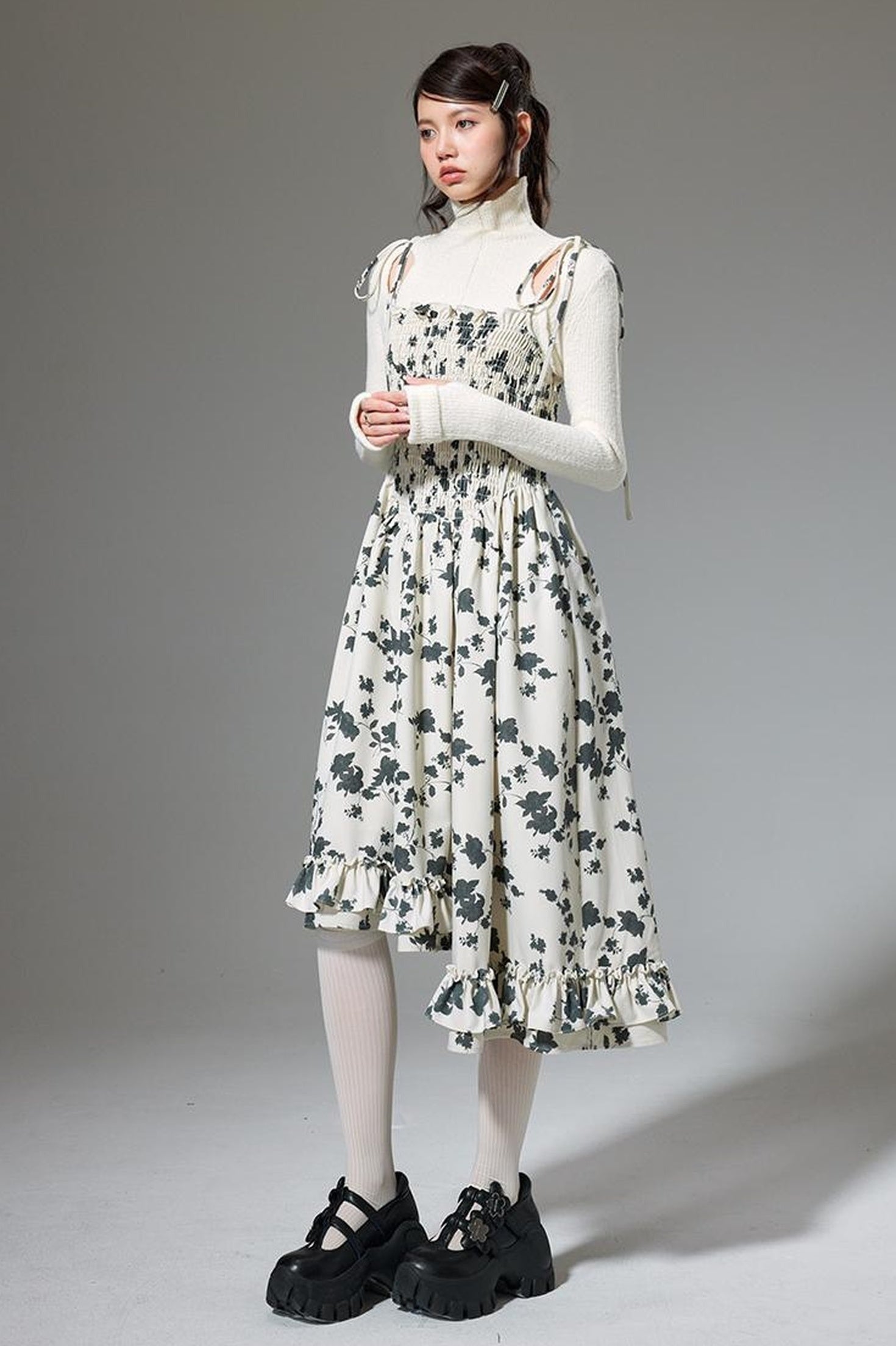 DIDDI MODA Floral Ruffled Smock Dress With Adjustable Straps