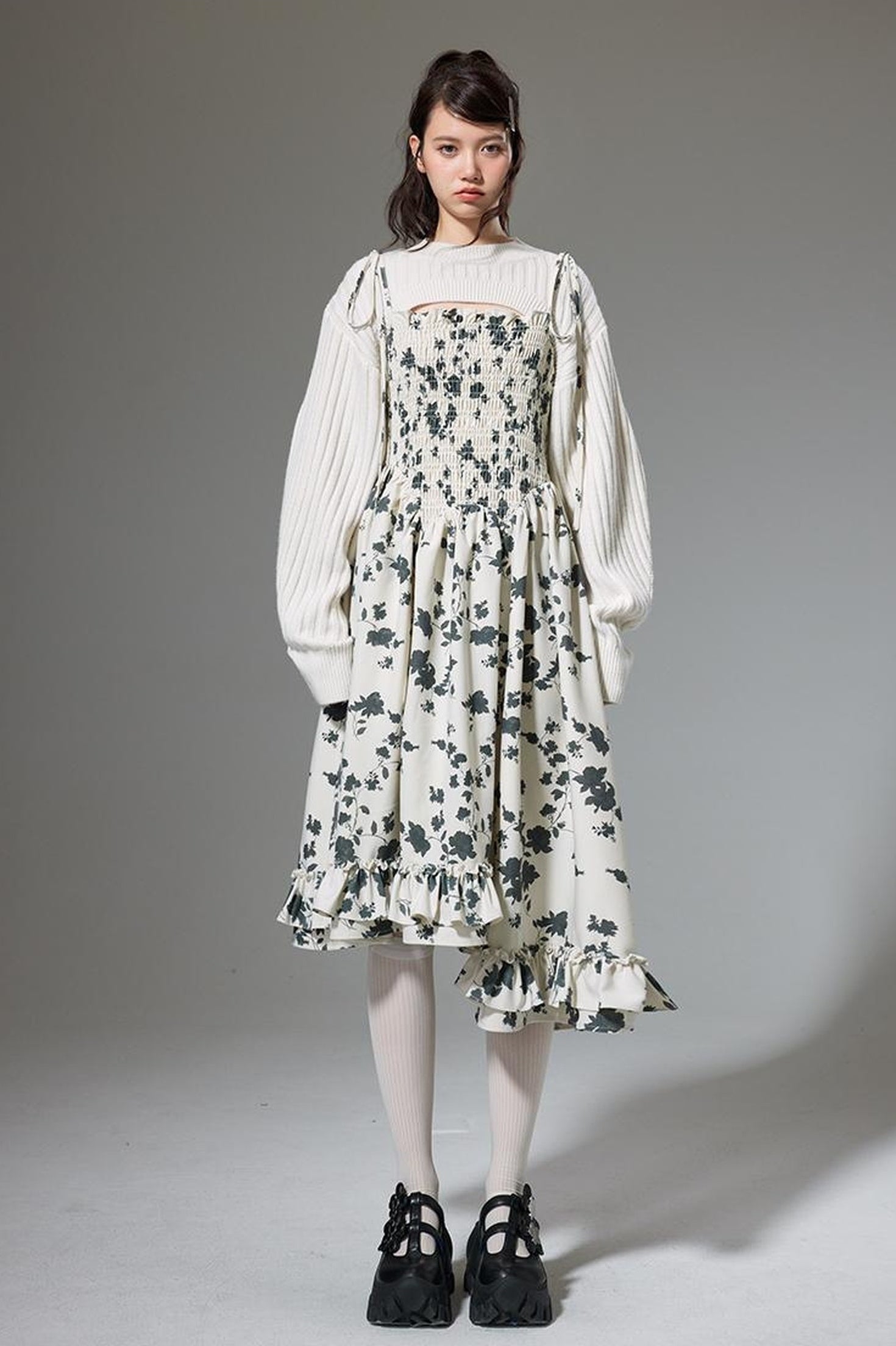 DIDDI MODA Floral Ruffled Smock Dress With Adjustable Straps