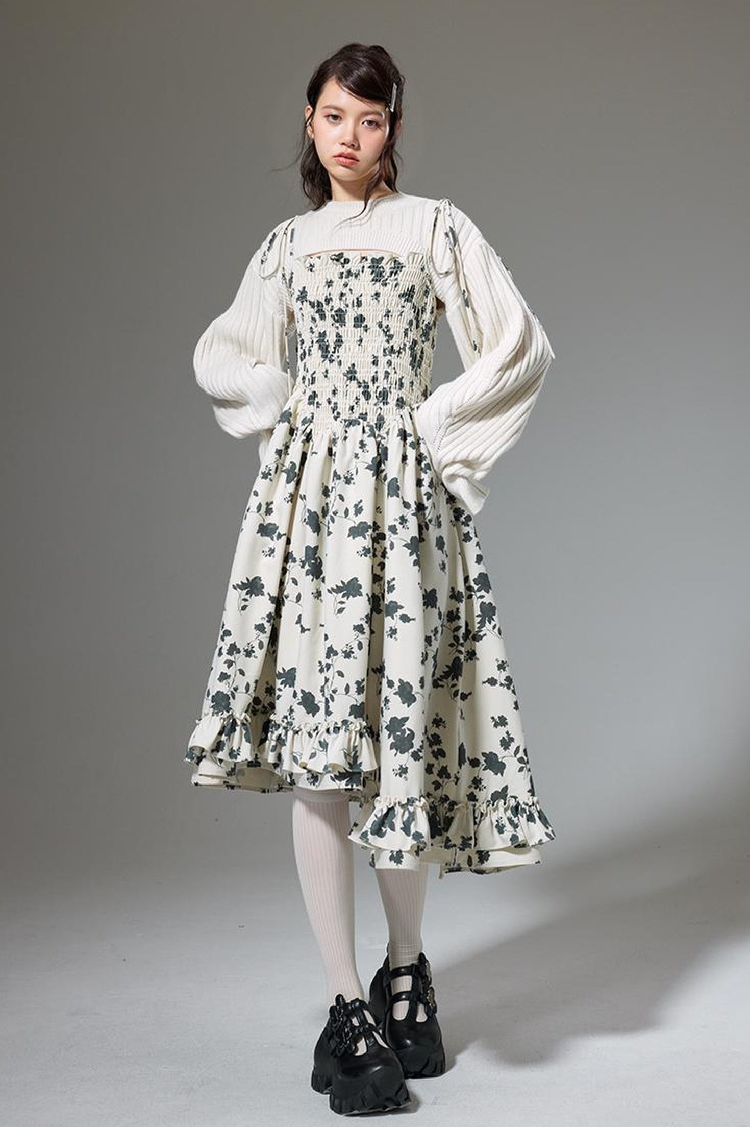 DIDDI MODA Floral Ruffled Smock Dress With Adjustable Straps