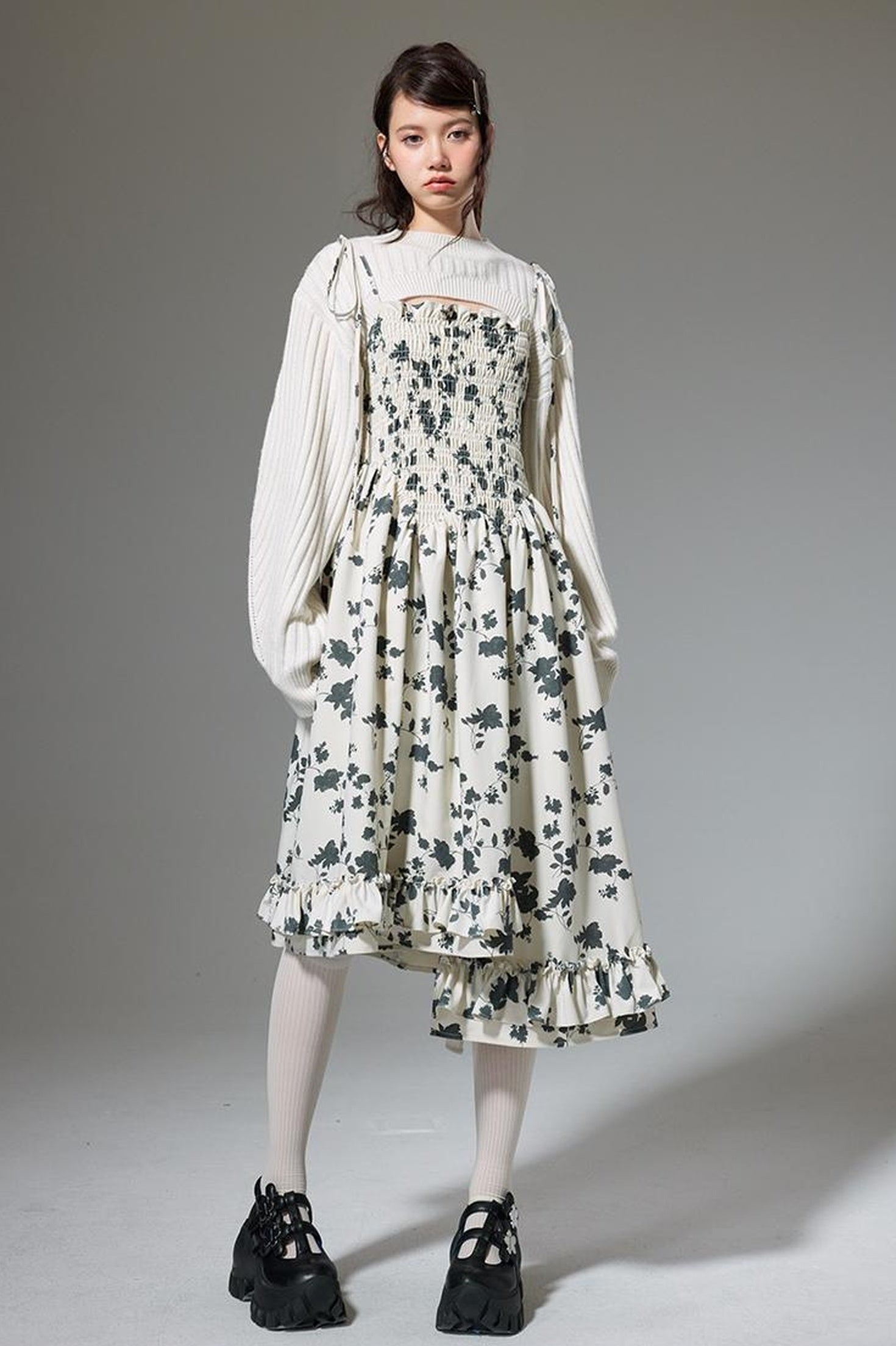 DIDDI MODA Floral Ruffled Smock Dress With Adjustable Straps