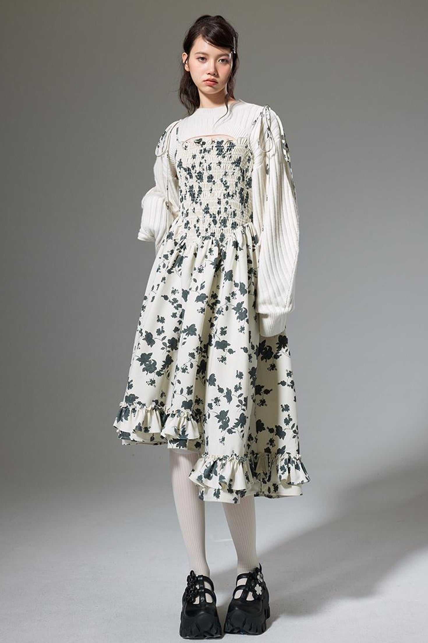 DIDDI MODA Floral Ruffled Smock Dress With Adjustable Straps