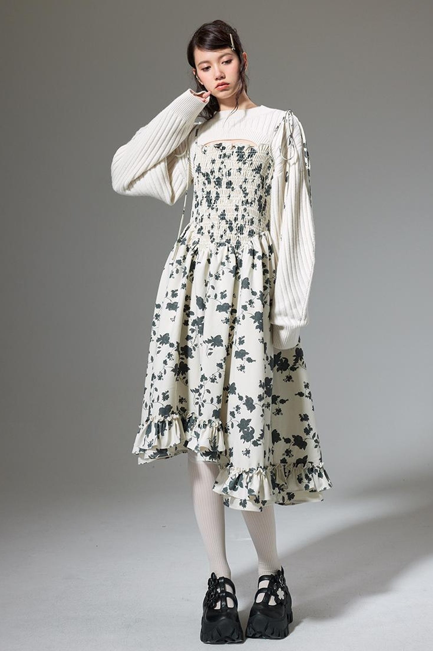 DIDDI MODA Floral Ruffled Smock Dress With Adjustable Straps