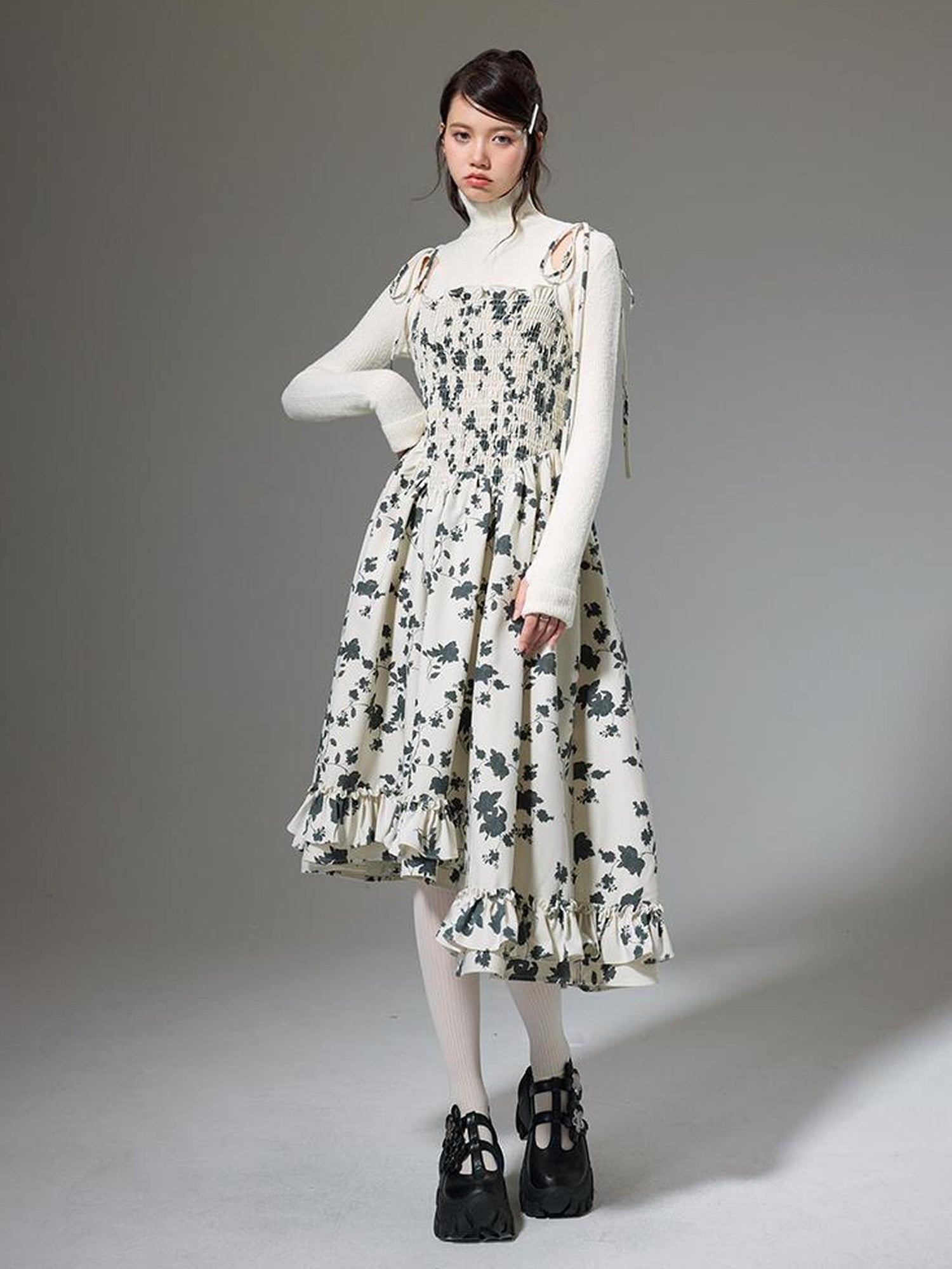 DIDDI MODA Floral Ruffled Smock Dress With Adjustable Straps