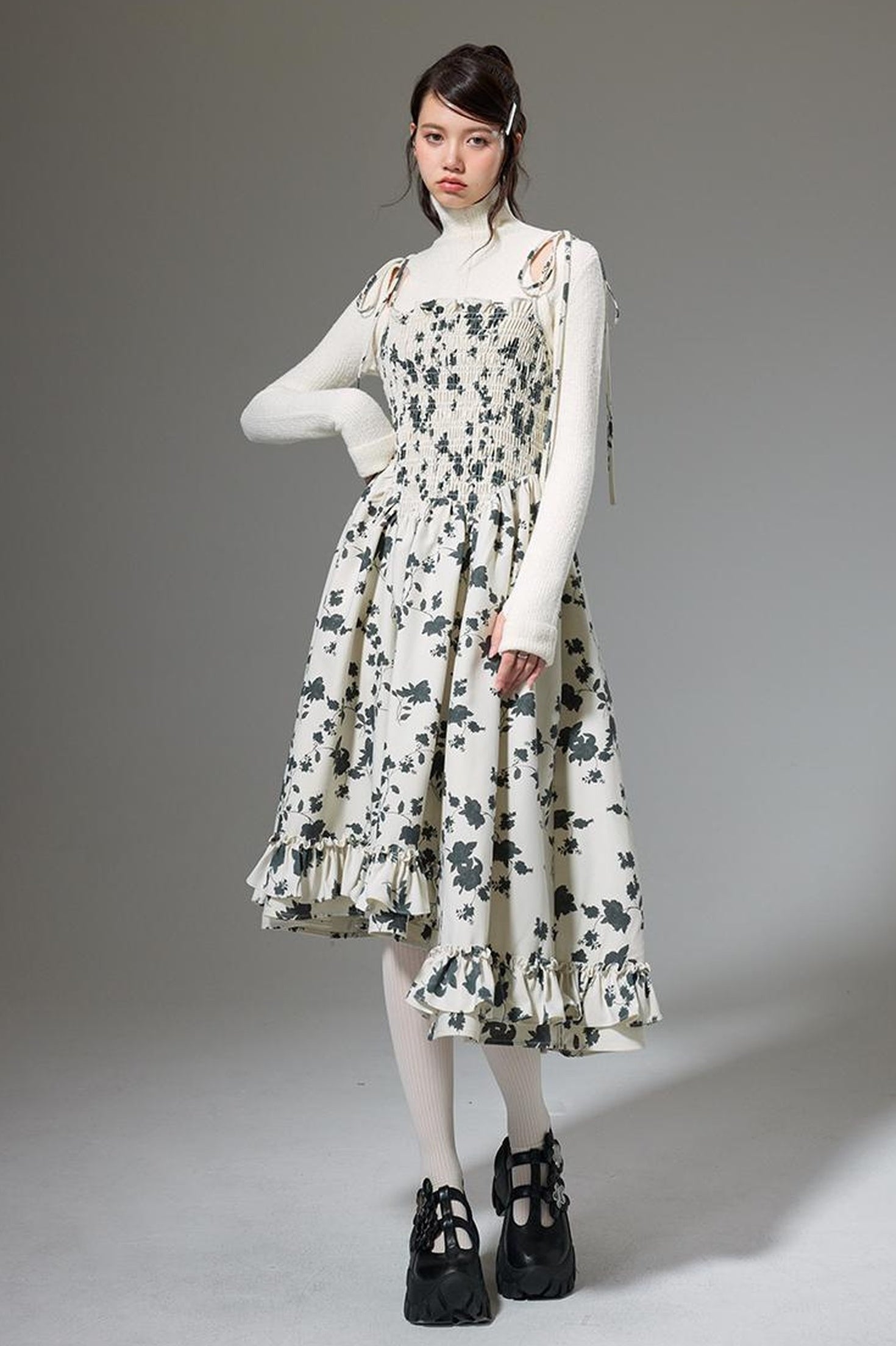 DIDDI MODA Floral Ruffled Smock Dress With Adjustable Straps