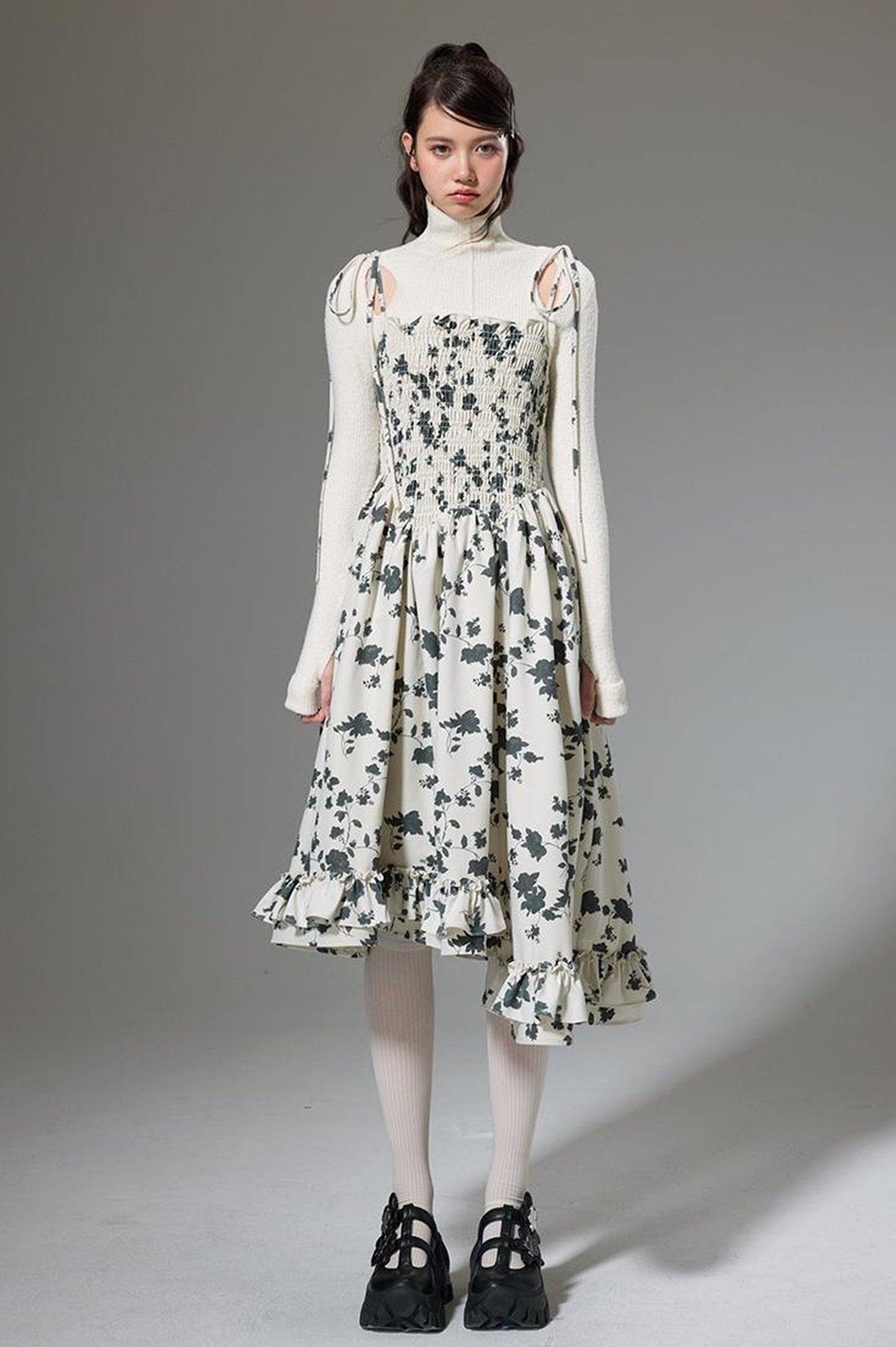 DIDDI MODA Floral Ruffled Smock Dress With Adjustable Straps