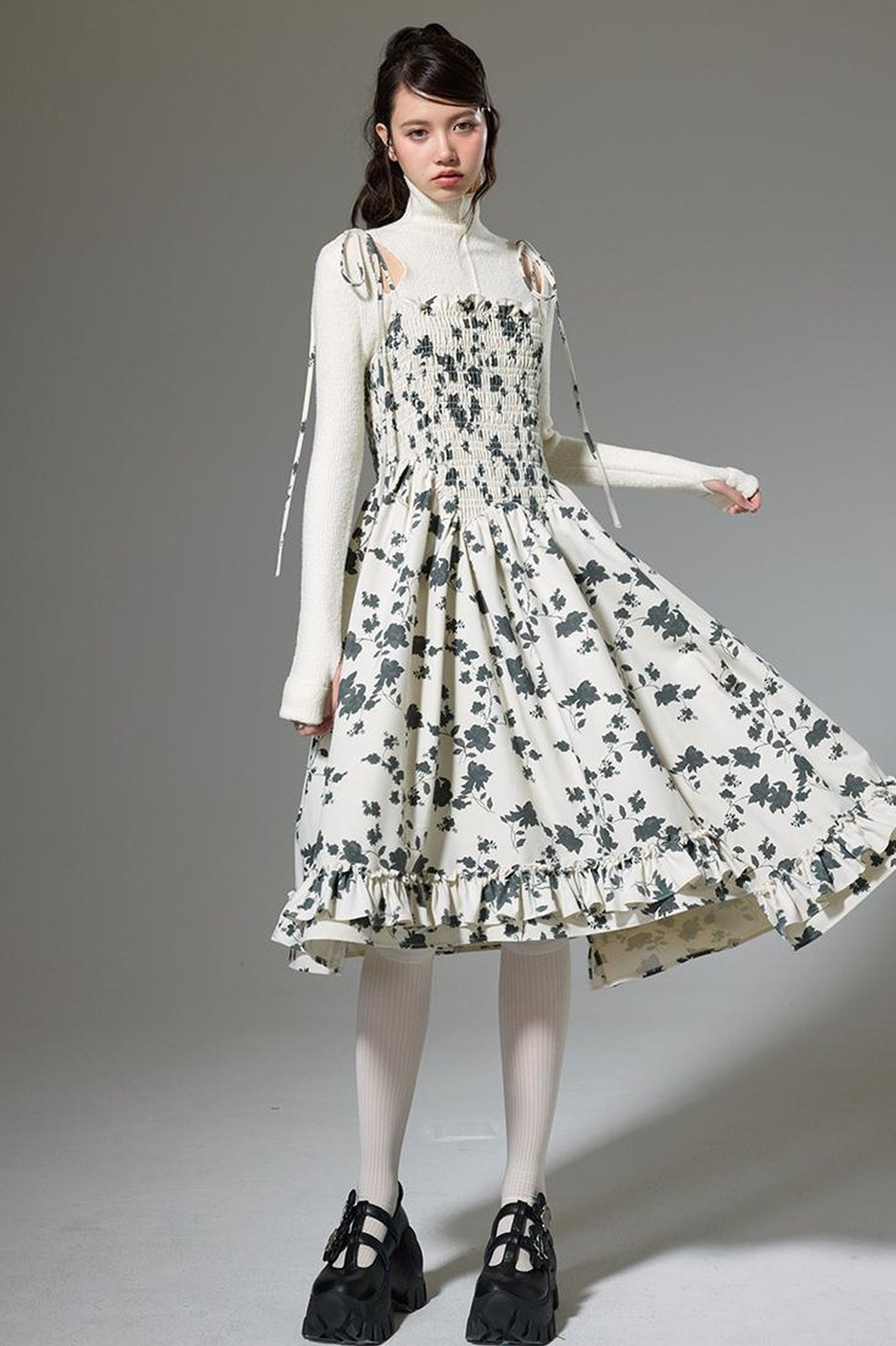 DIDDI MODA Floral Ruffled Smock Dress With Adjustable Straps