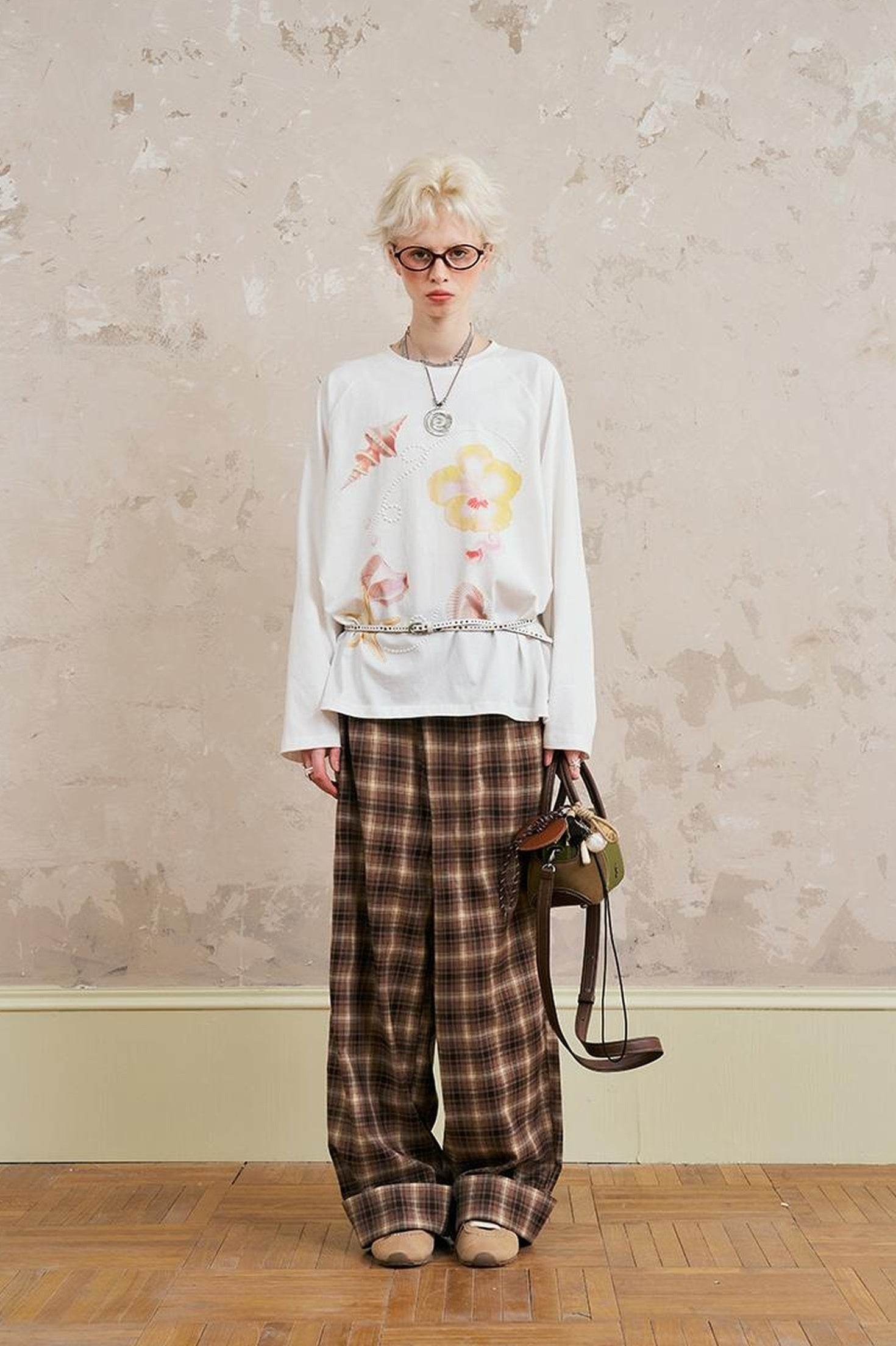 DIDDI MODA Floral Shell Print Loose Fit Long Sleeve Tee