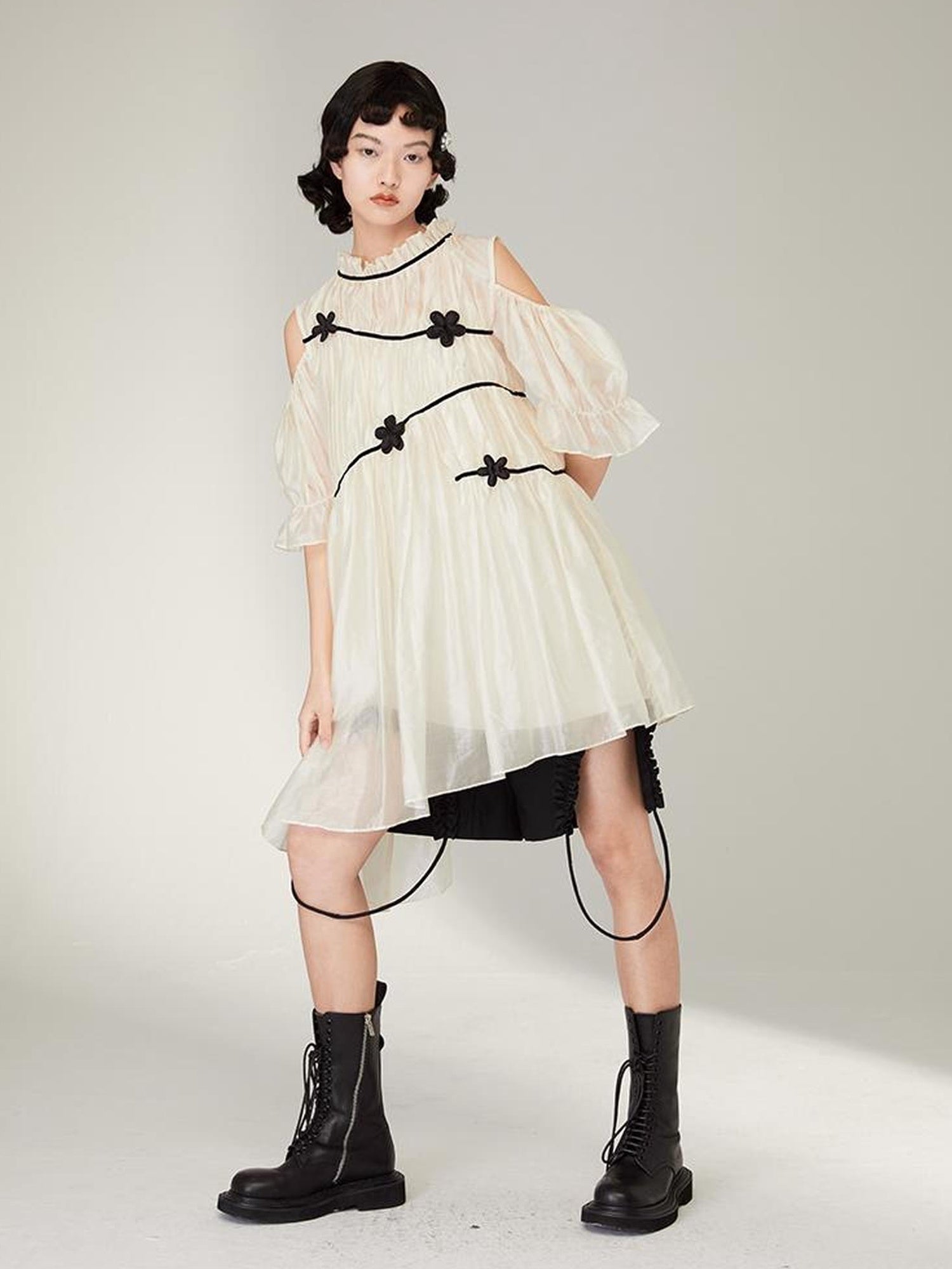 DIDDI MODA Floral Shoulder Bubble Dress