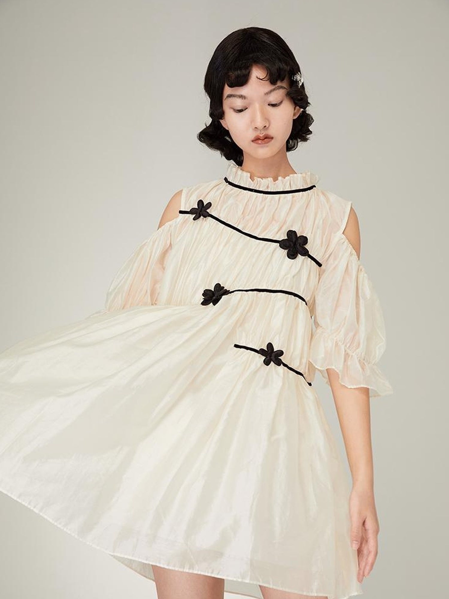 DIDDI MODA Floral Shoulder Bubble Dress