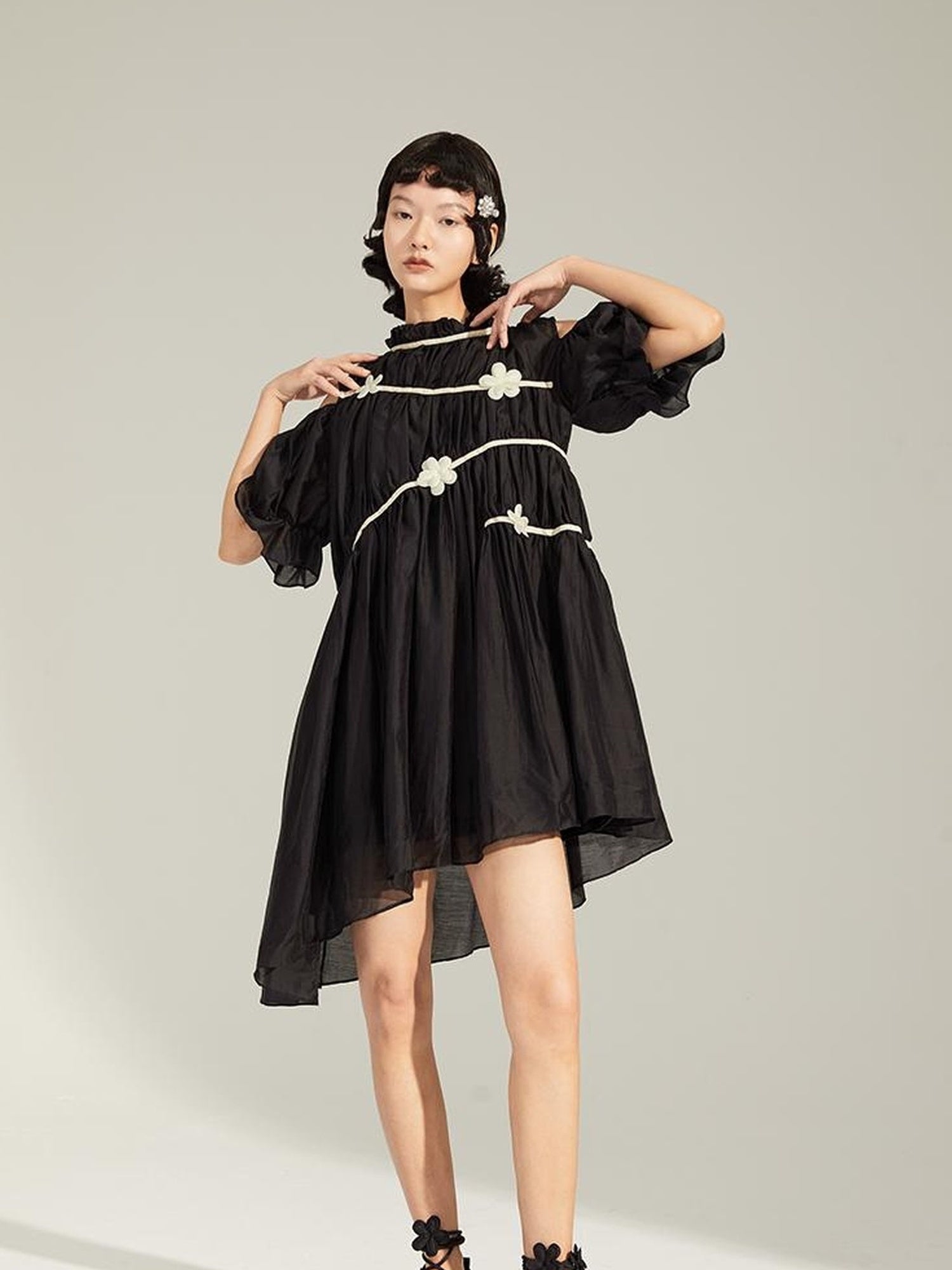 DIDDI MODA Floral Shoulder Bubble Dress