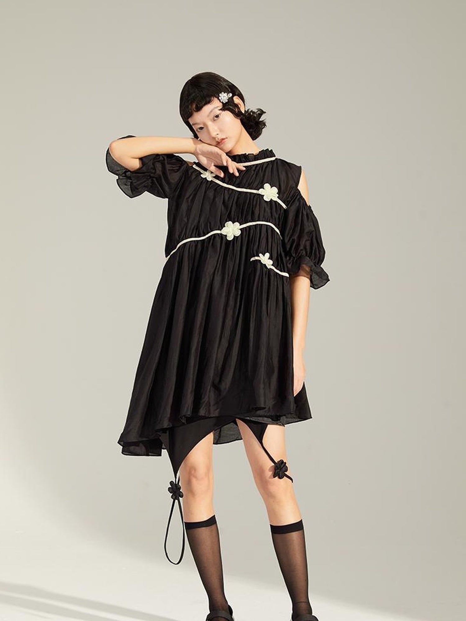 DIDDI MODA Floral Shoulder Bubble Dress