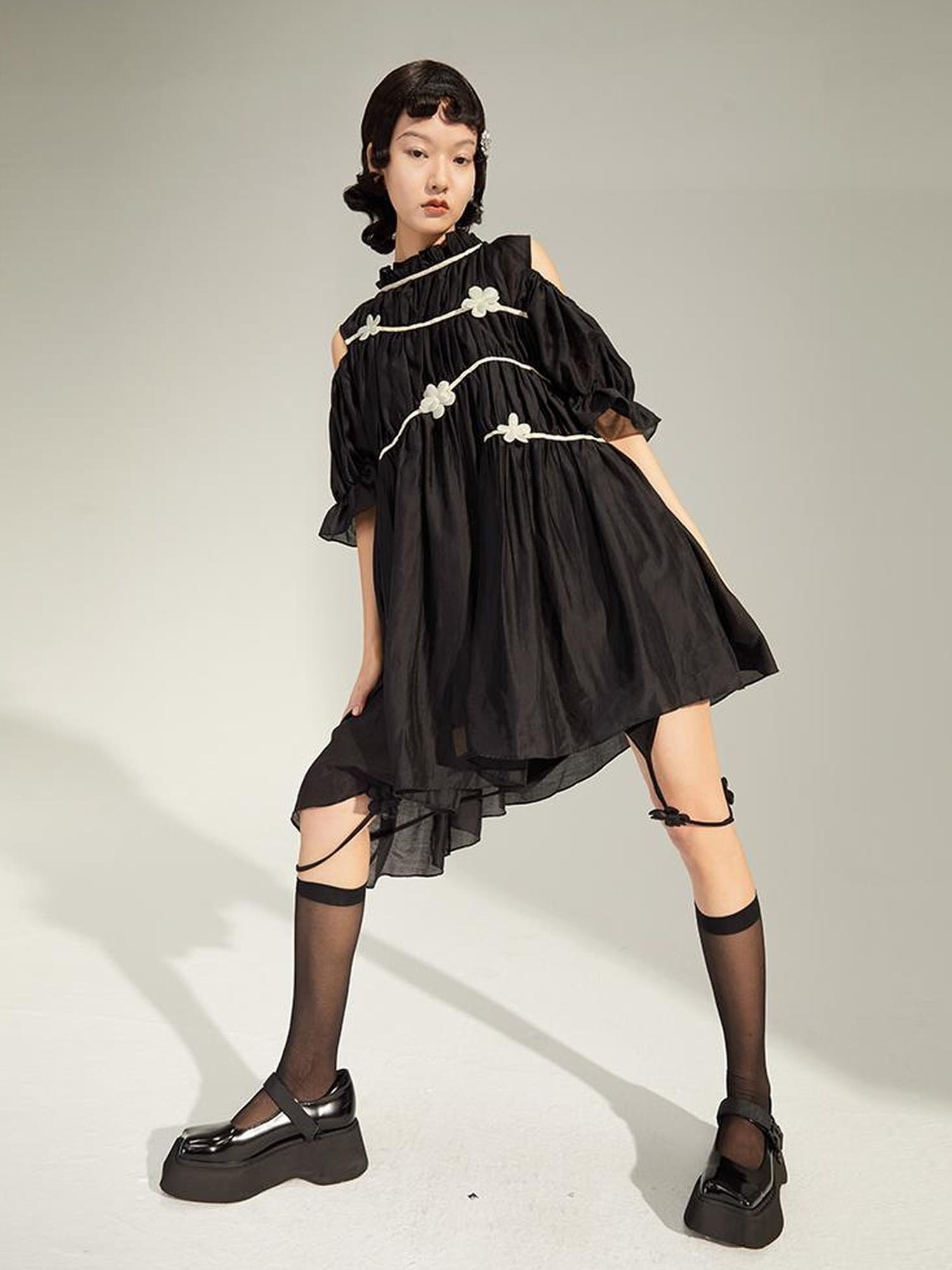 DIDDI MODA Floral Shoulder Bubble Dress