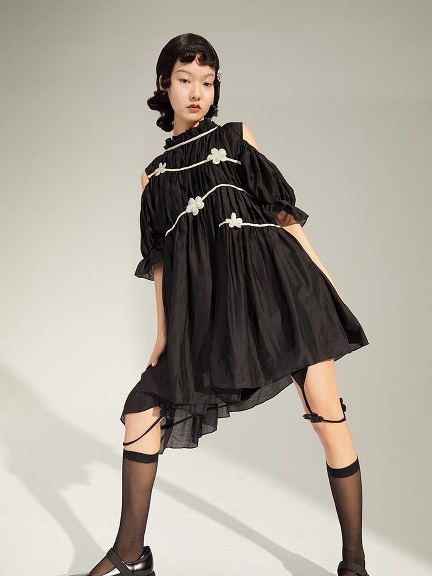 DIDDI MODA Floral Shoulder Bubble Dress