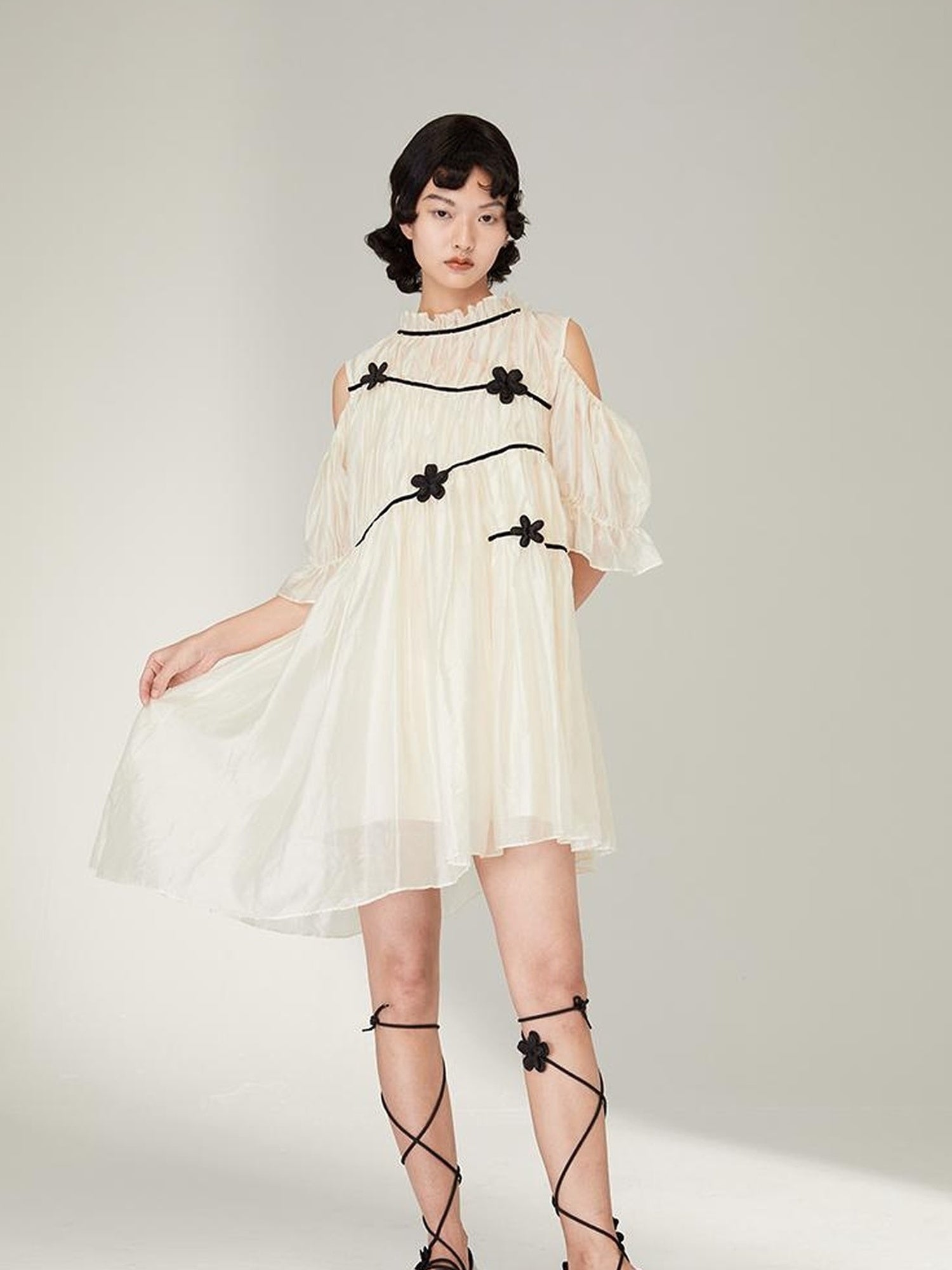 DIDDI MODA Floral Shoulder Bubble Dress