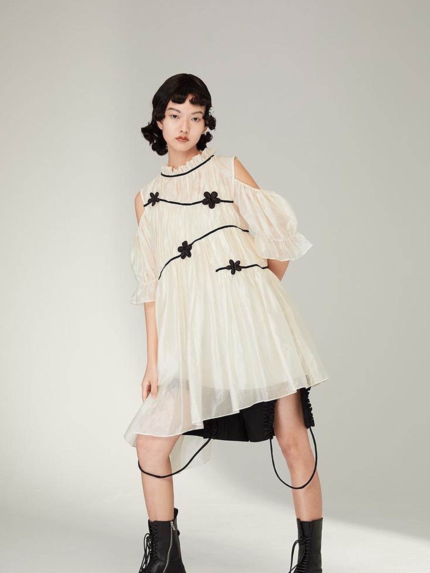 DIDDI MODA Floral Shoulder Bubble Dress