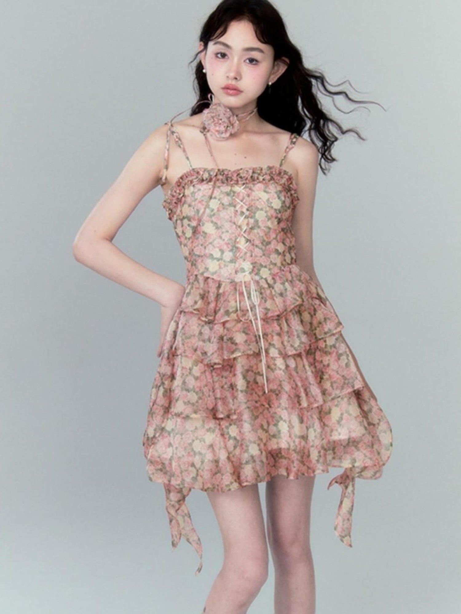 DIDDI MODA Floral Strapless Sundress With Detachable Bloom Choker