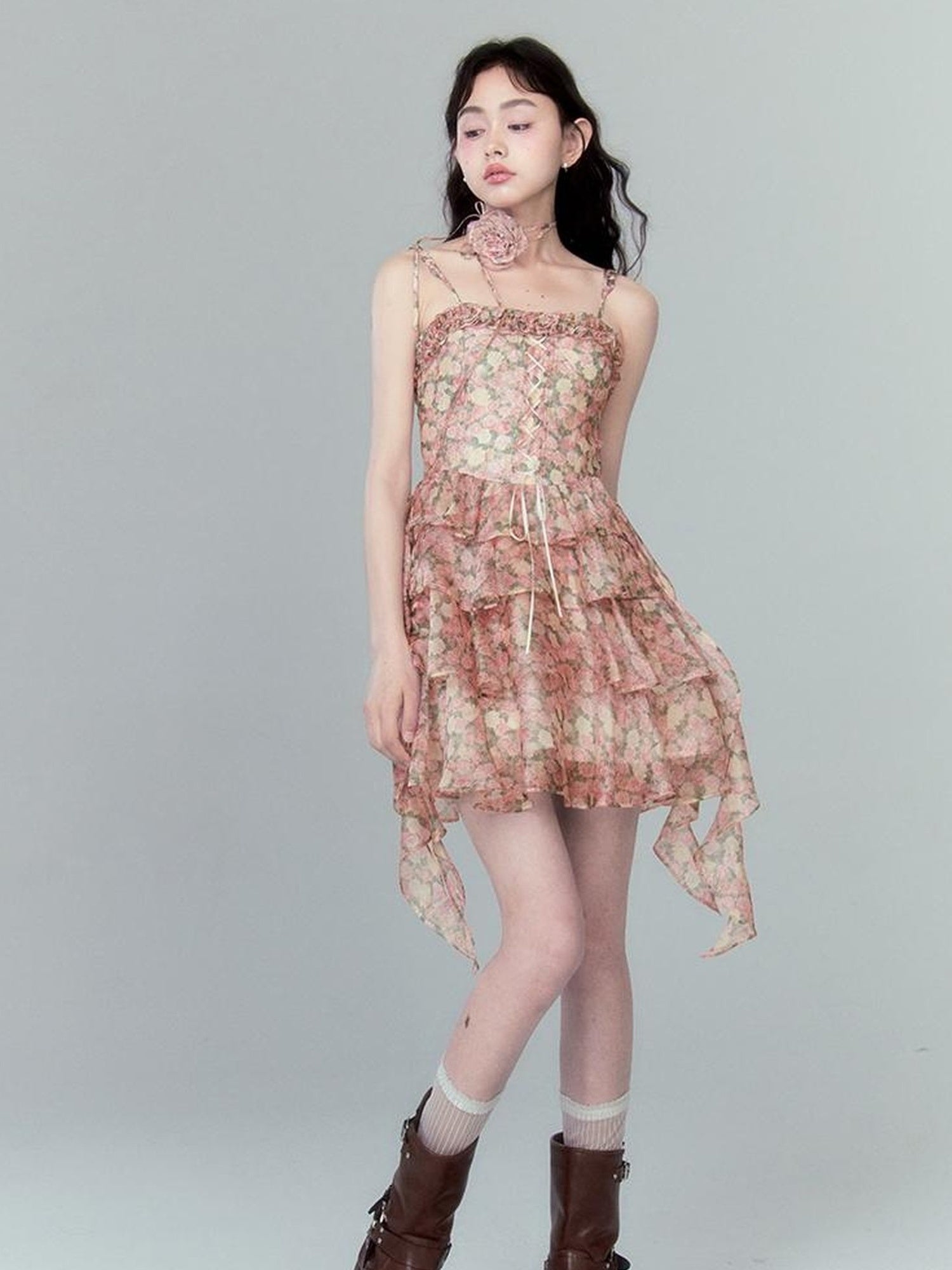 DIDDI MODA Floral Strapless Sundress With Detachable Bloom Choker