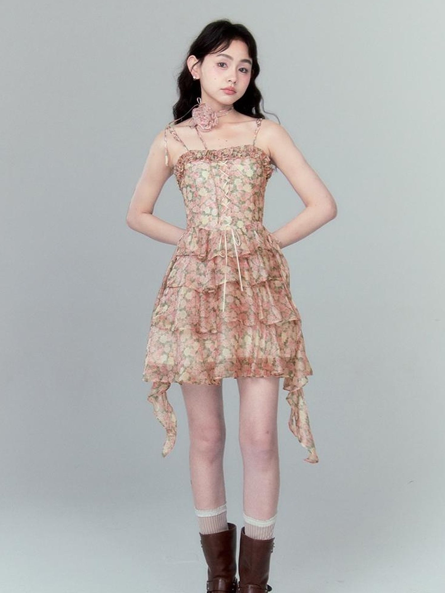 DIDDI MODA Floral Strapless Sundress With Detachable Bloom Choker