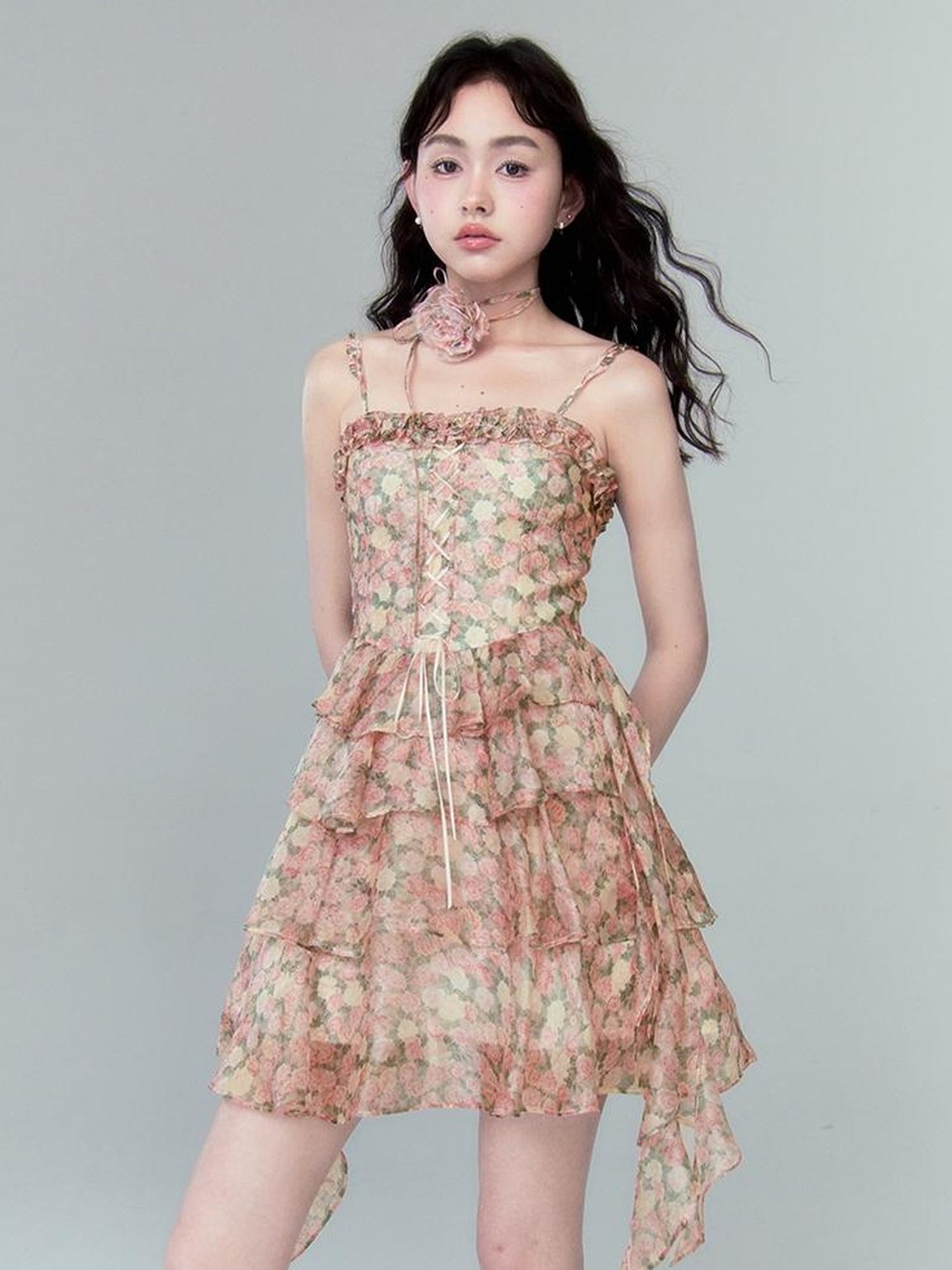 DIDDI MODA Floral Strapless Sundress With Detachable Bloom Choker