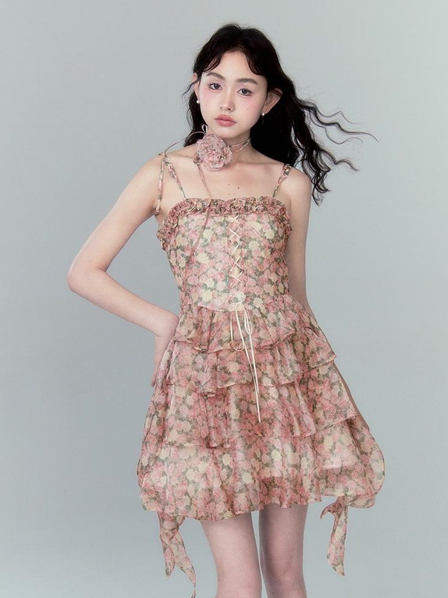 DIDDI MODA Floral Strapless Sundress With Detachable Bloom Choker