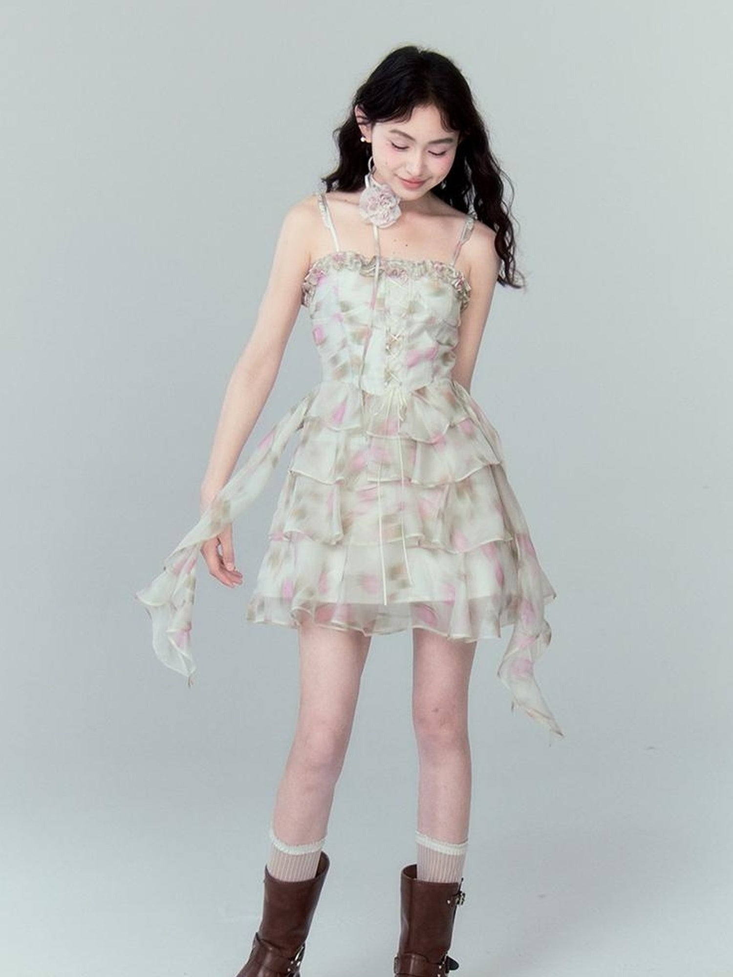 DIDDI MODA Floral Strapless Sundress With Detachable Bloom Choker