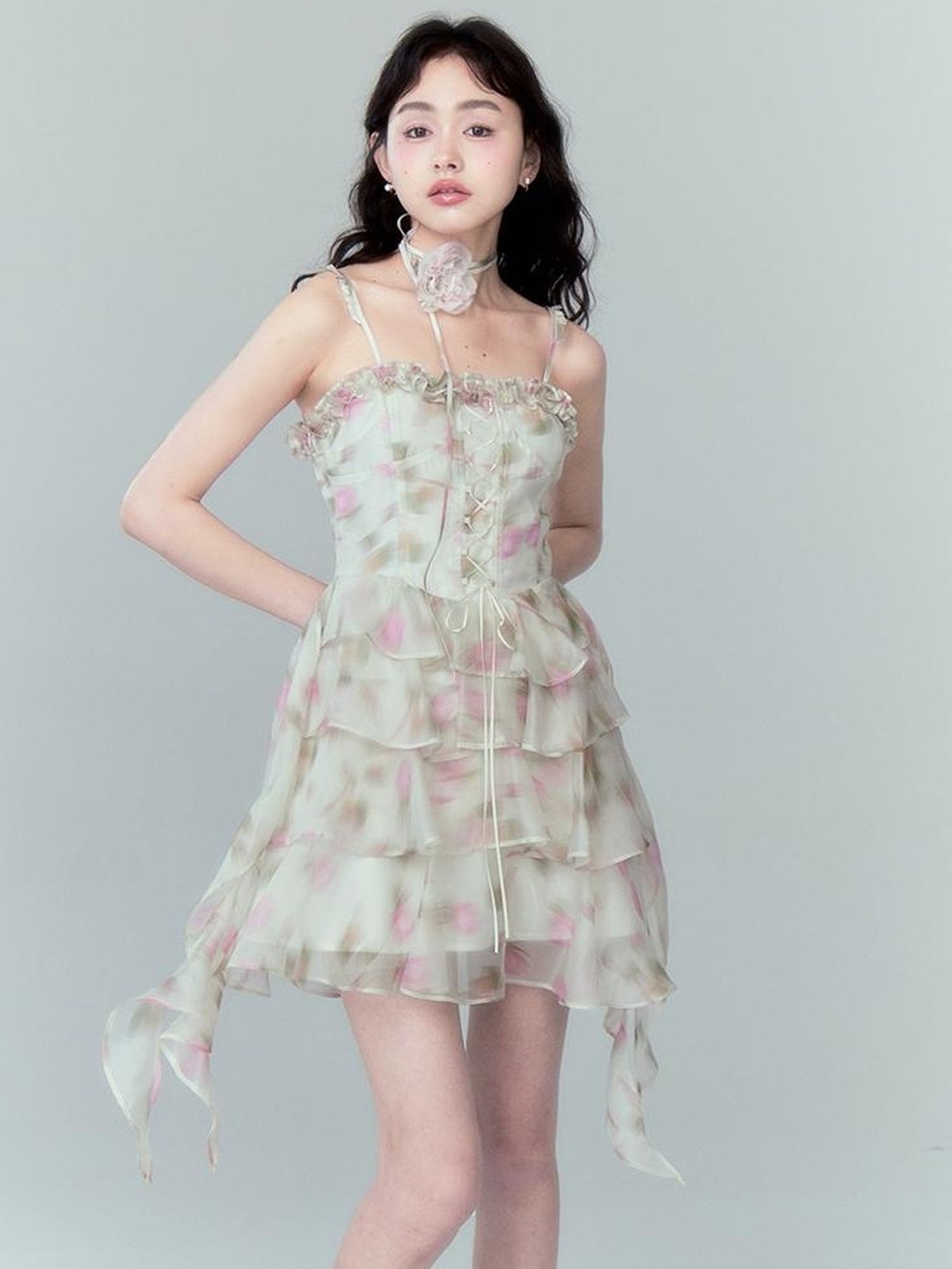 DIDDI MODA Floral Strapless Sundress With Detachable Bloom Choker