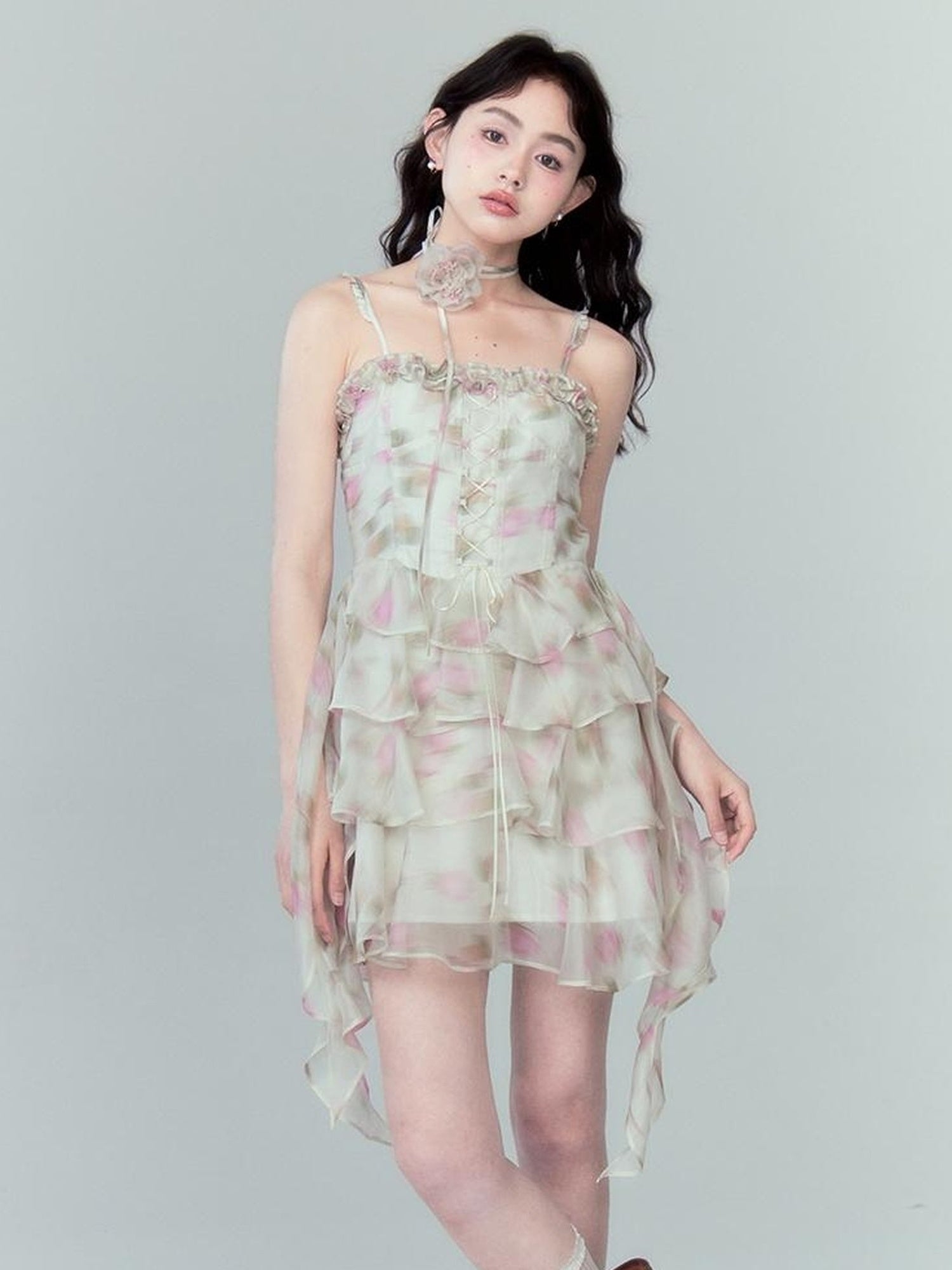 DIDDI MODA Floral Strapless Sundress With Detachable Bloom Choker