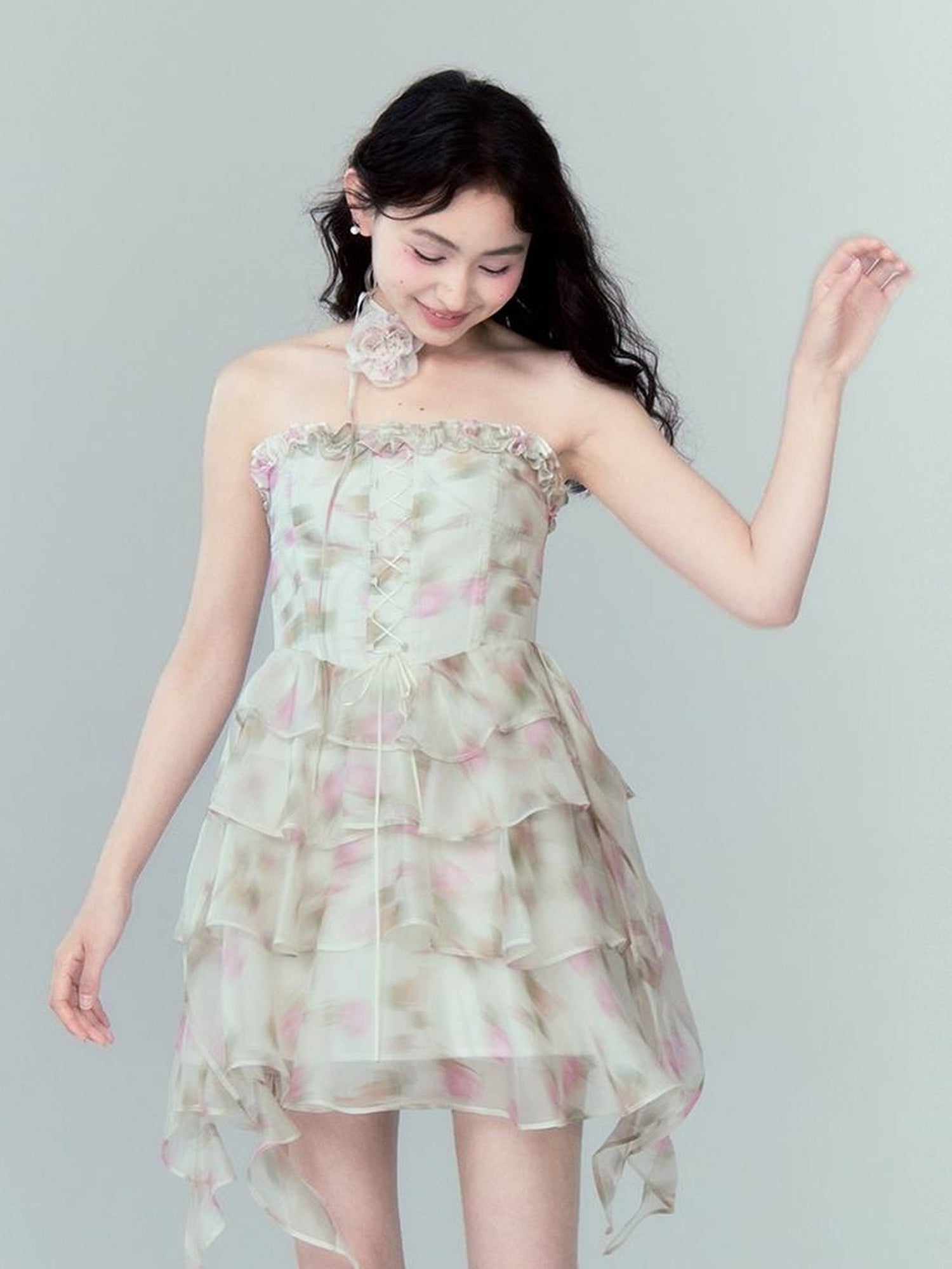 DIDDI MODA Floral Strapless Sundress With Detachable Bloom Choker