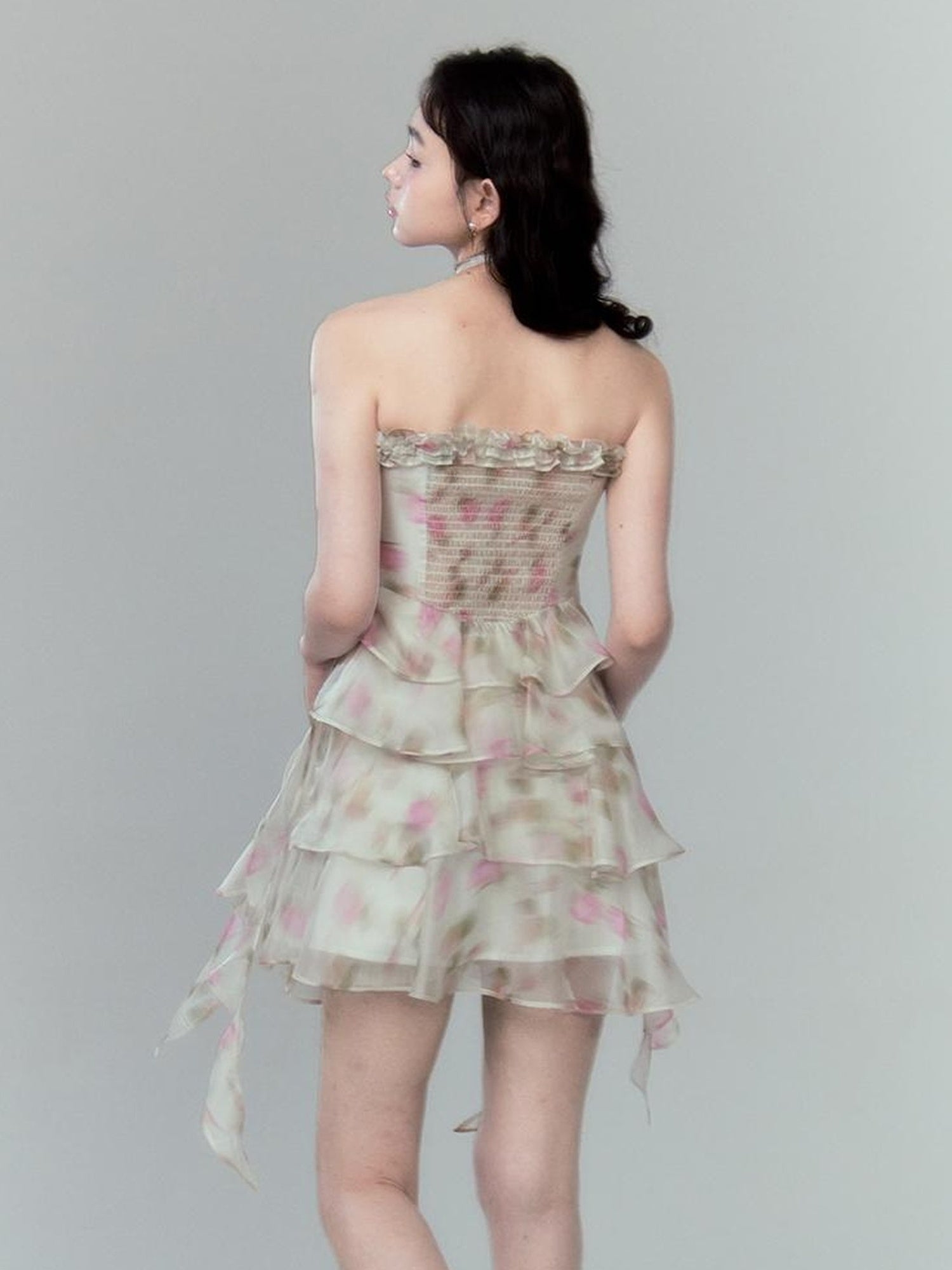 DIDDI MODA Floral Strapless Sundress With Detachable Bloom Choker