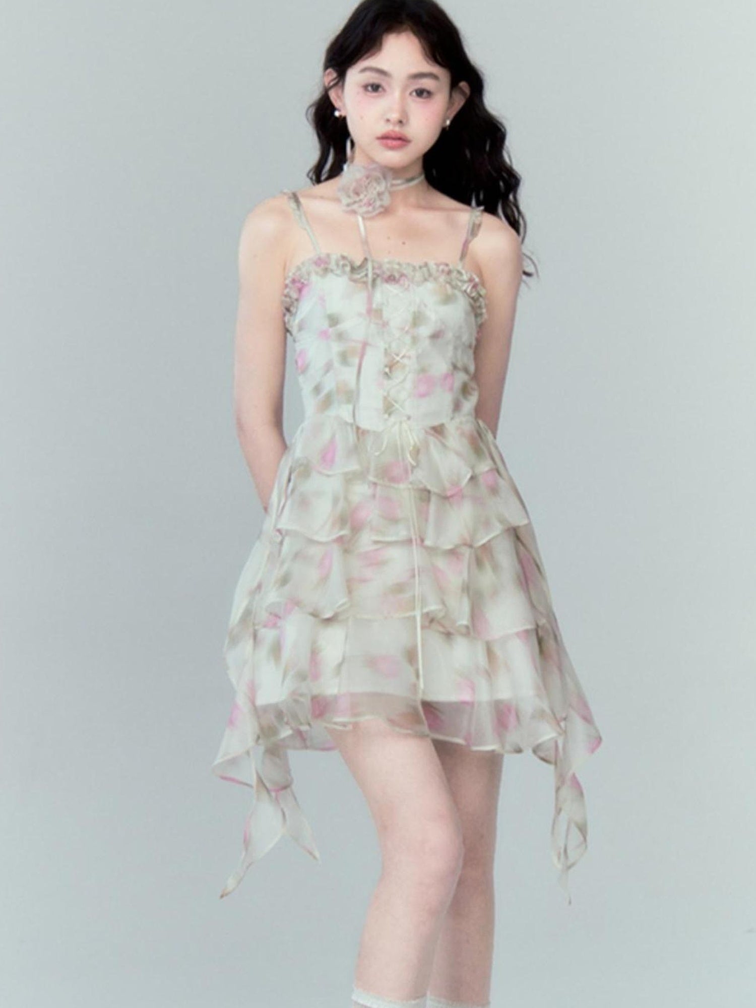 DIDDI MODA Floral Strapless Sundress With Detachable Bloom Choker