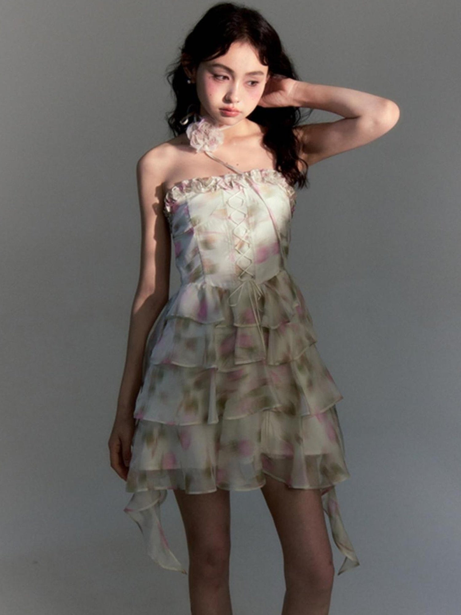 DIDDI MODA Floral Strapless Sundress With Detachable Bloom Choker