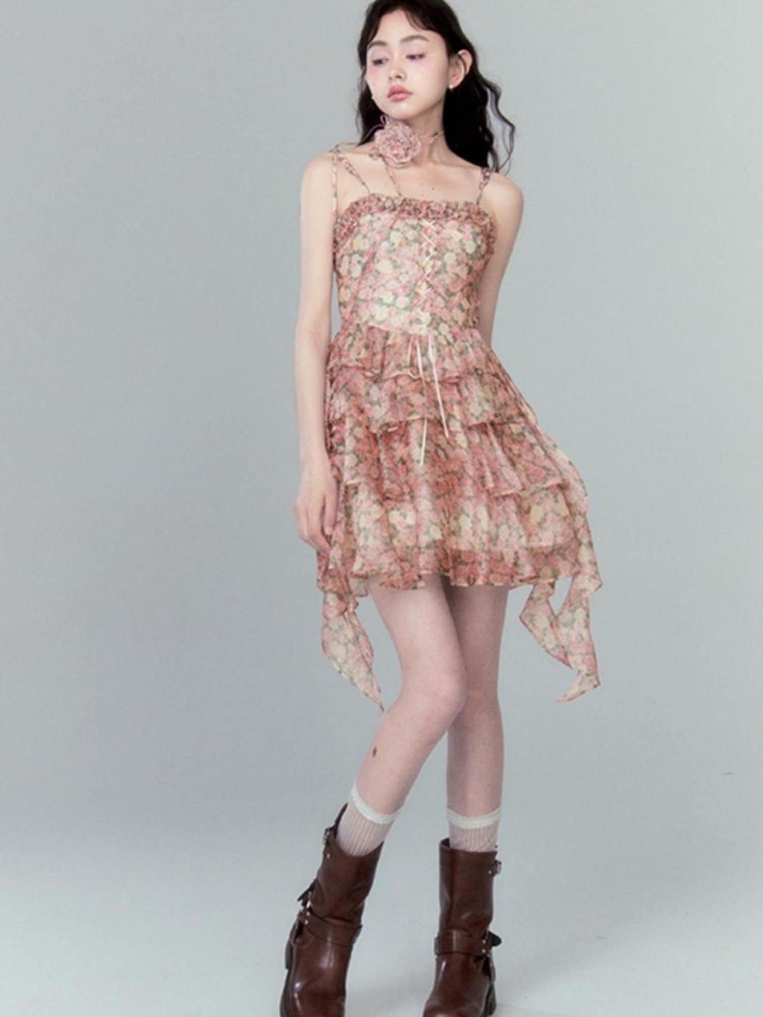 DIDDI MODA Floral Strapless Sundress With Detachable Bloom Choker